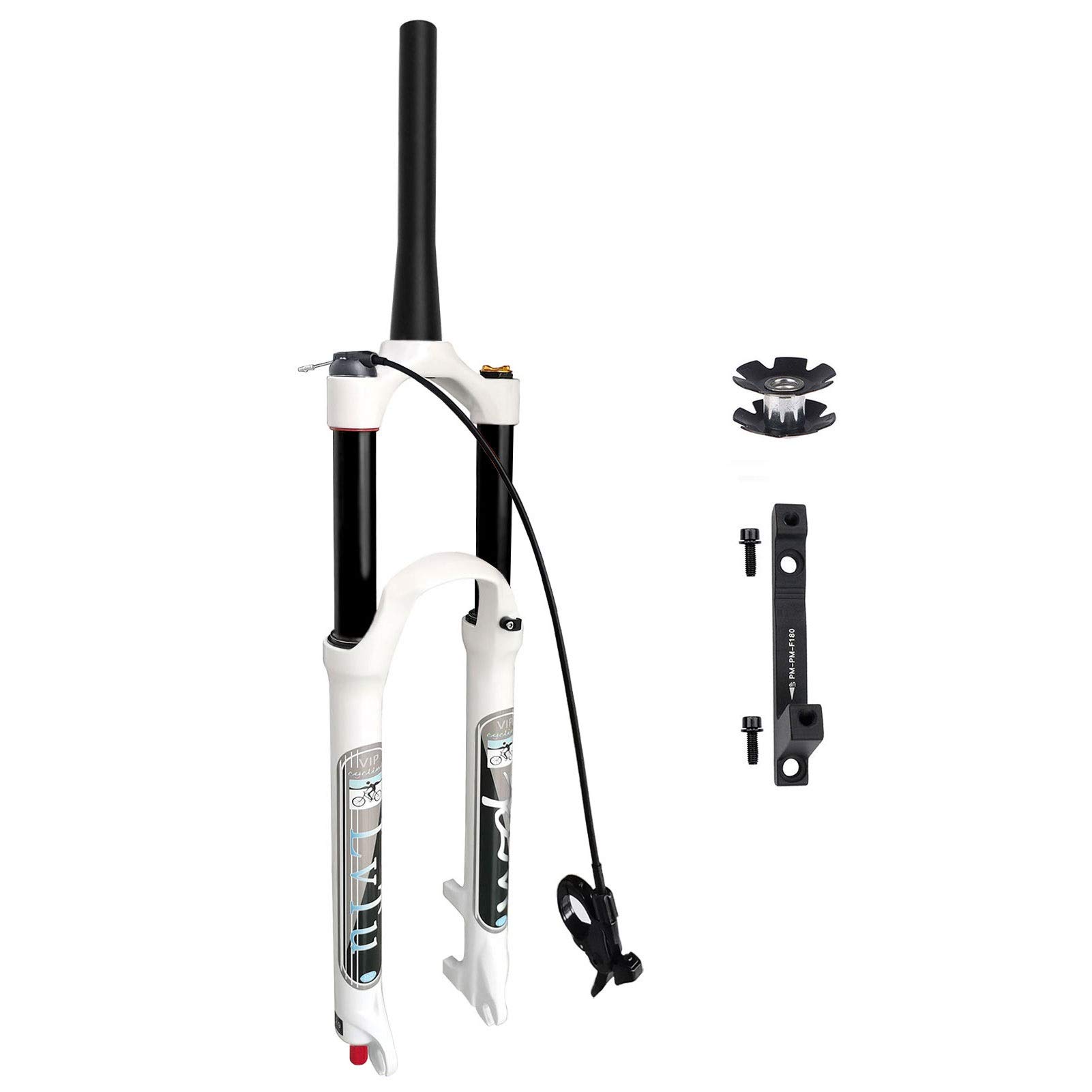 MTB Suspension Fork 140mm Travel Rebound Adjust - Straight/Tapered Tube Mountain Bike Front Fork with 180mm Disc Brake Adapter for 26 Inch Wheels - Perfect for Trail Riding, Downhill & Cross-Country Biking