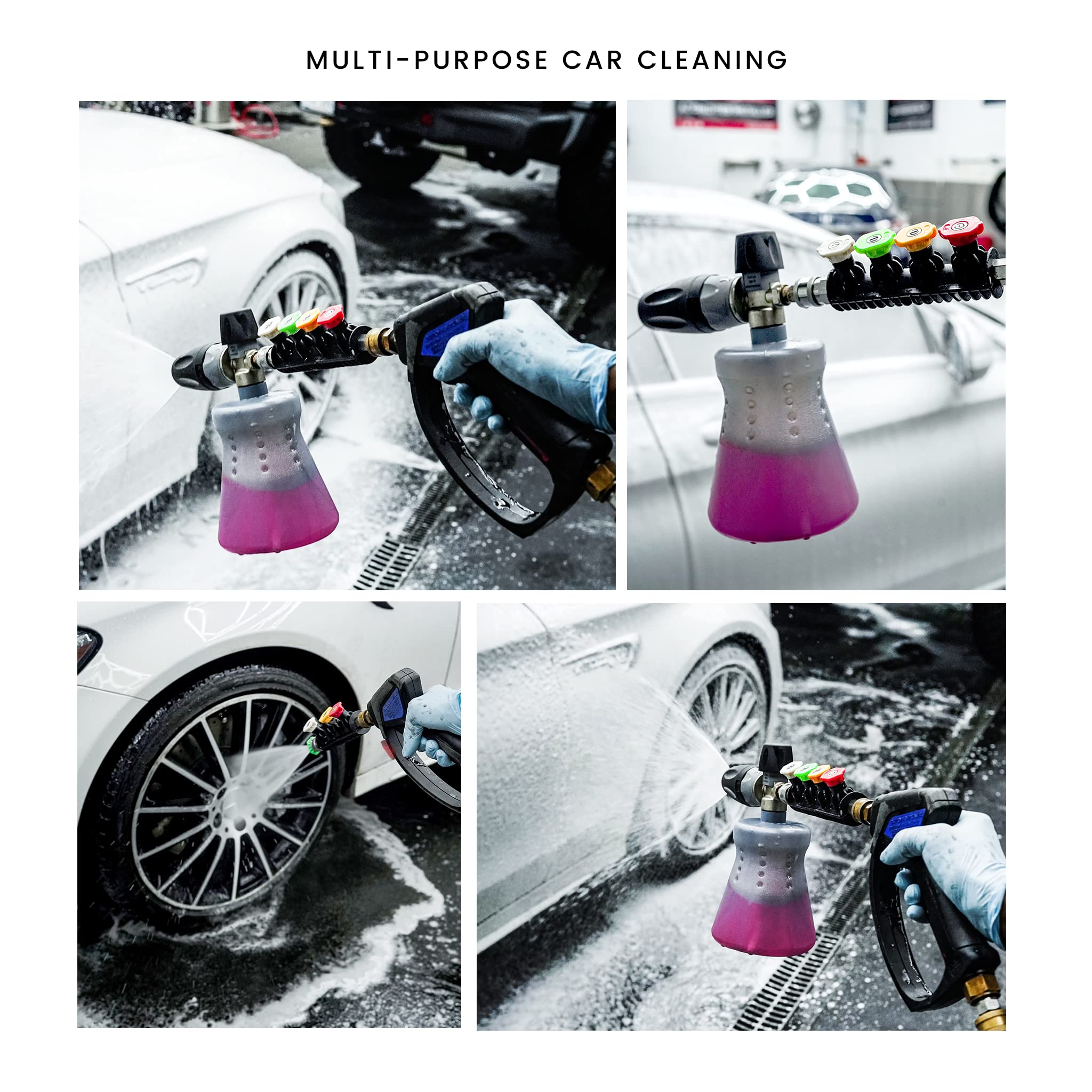 Stainless Steel Pressure Washer Lance with Quick Connect & Nozzle Holder - 4 Wash Nozzles for Car Cleaning, Driveway, Patio & Outdoor Surfaces - Heavy Duty Detachable Wand for Home & Commercial Use