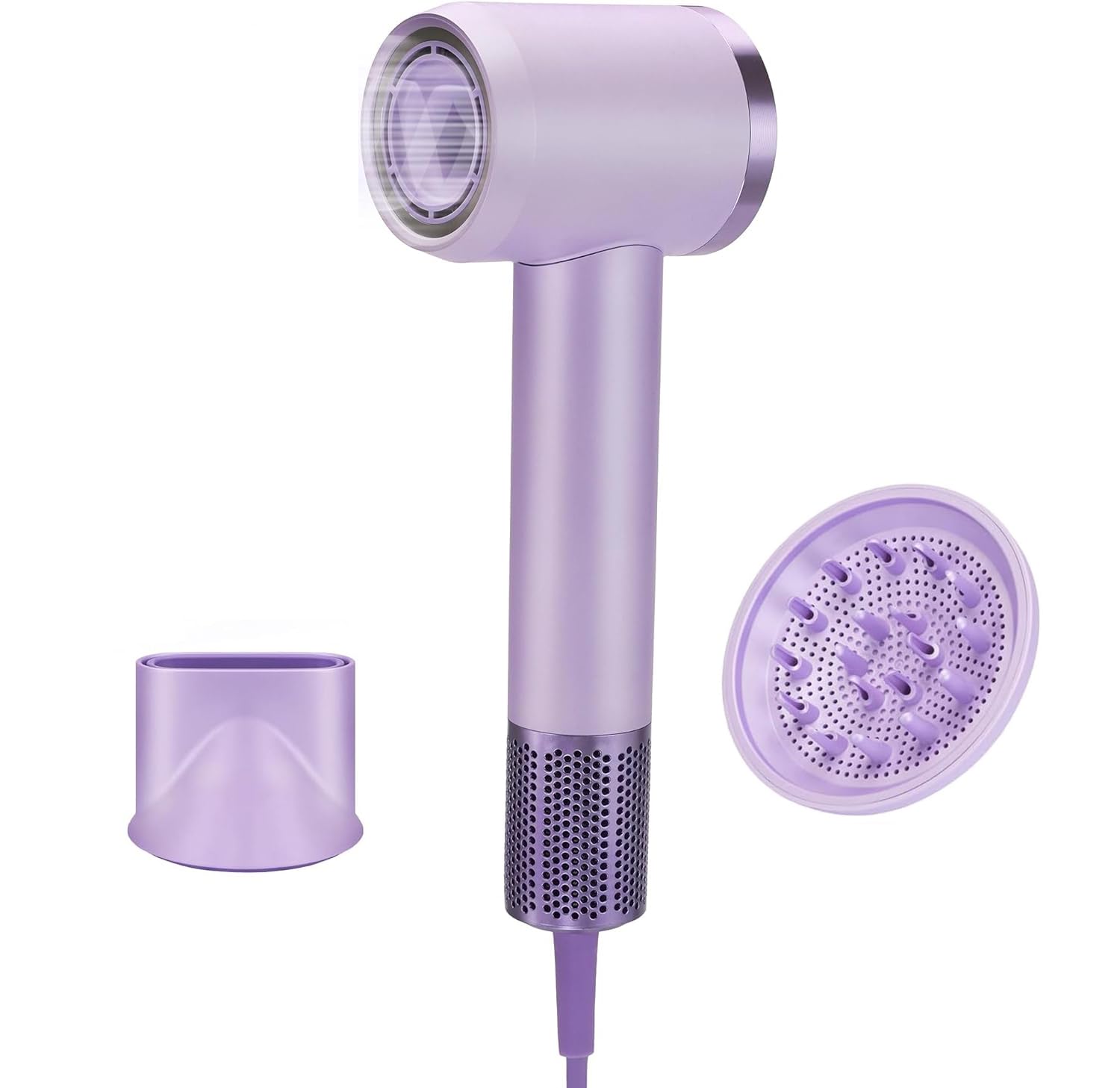 Professional Ionic Hair Dryer - 150,000 RPM High-Speed Brushless Motor with Negative Ions & Thermo Control | Includes Magnetic Diffuser & Nozzle (Purple) | Salon-Quality Blowout for Home & Travel Use