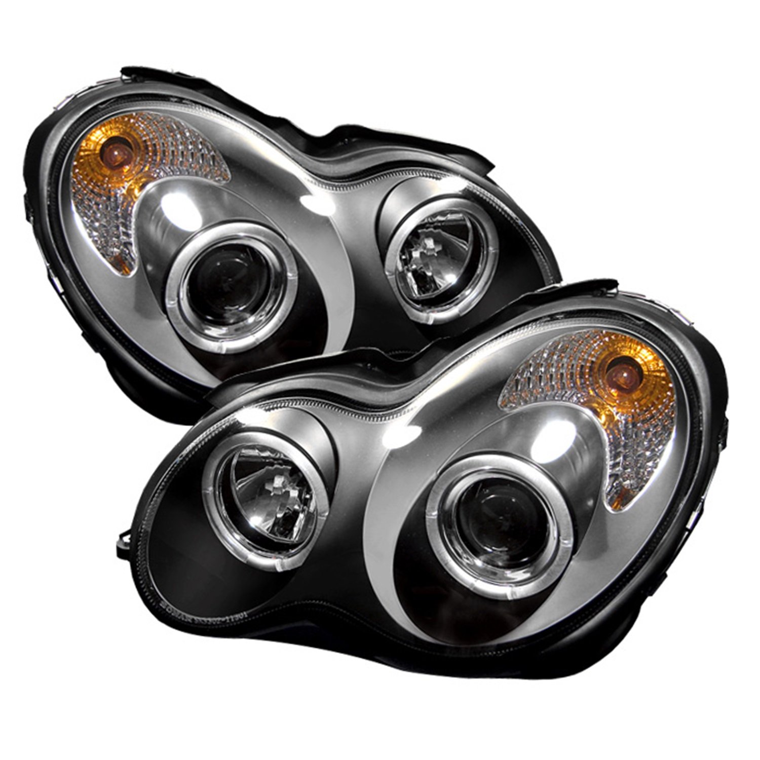 Mercedes C-Class 01-05 Halogen Headlights with LED Halo for Night Driving