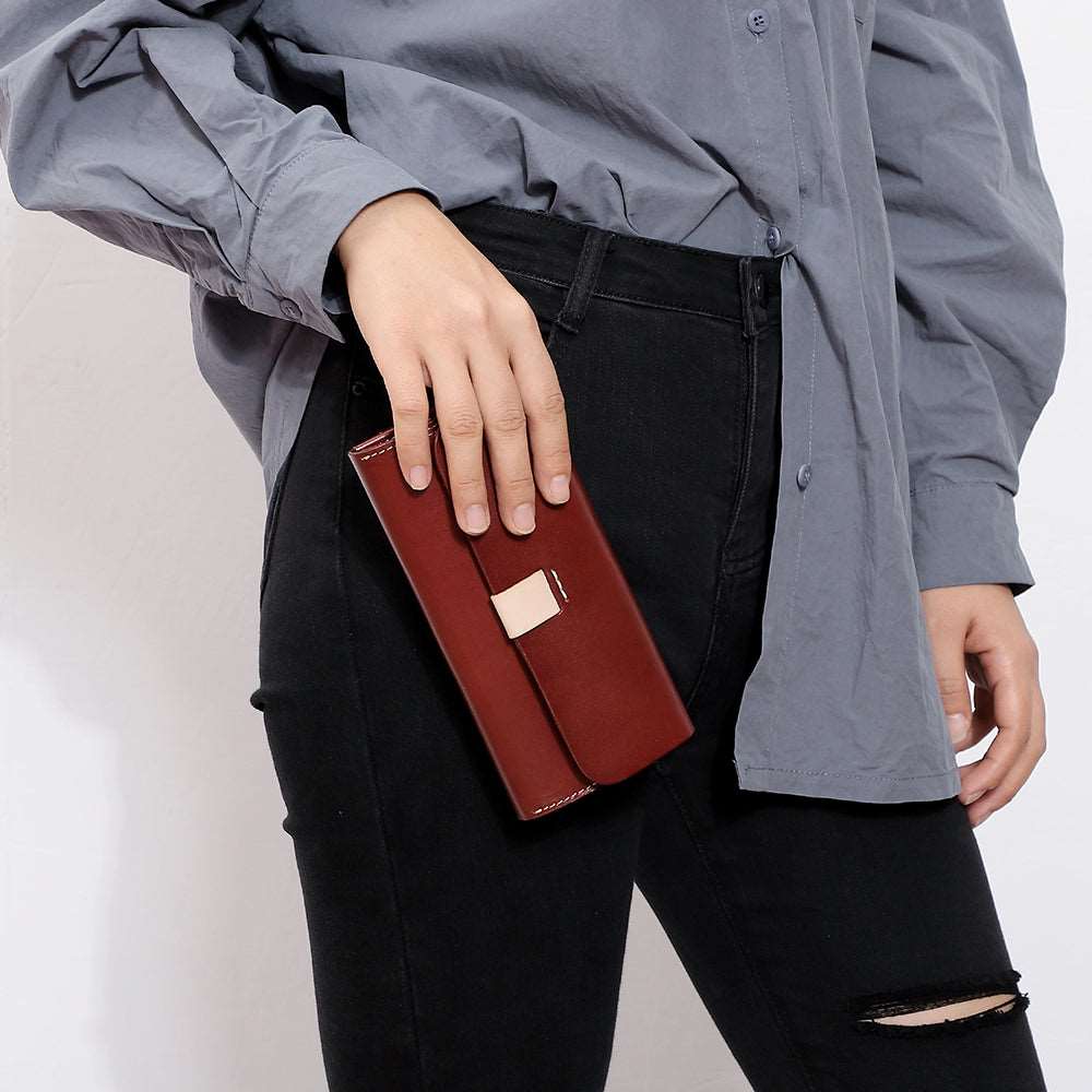 Handmade Genuine Leather Long Bifold Wallet for Women - Slim RFID Blocking Wallet with Multiple Card Slots & ID Window - Perfect for Everyday Use, Travel, and Gift Giving