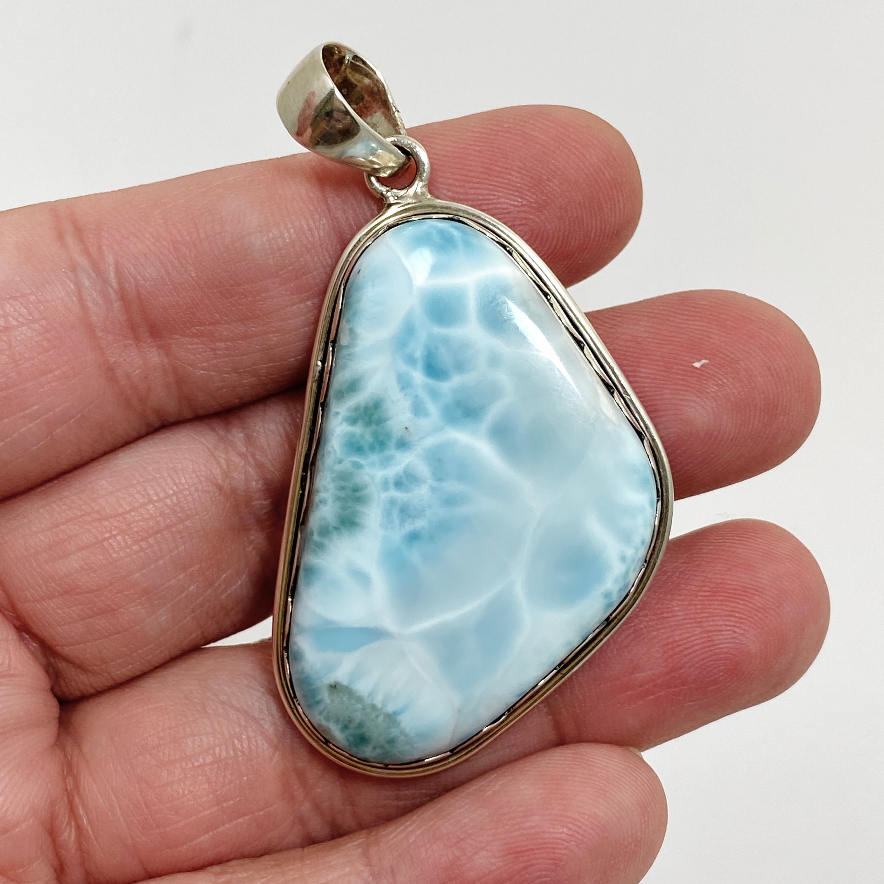 Natural Larimar Freeform Cabochon Pendant Necklace - Handmade Blue Stone Jewelry for Women - Perfect for Beach Vacations & Boho Fashion