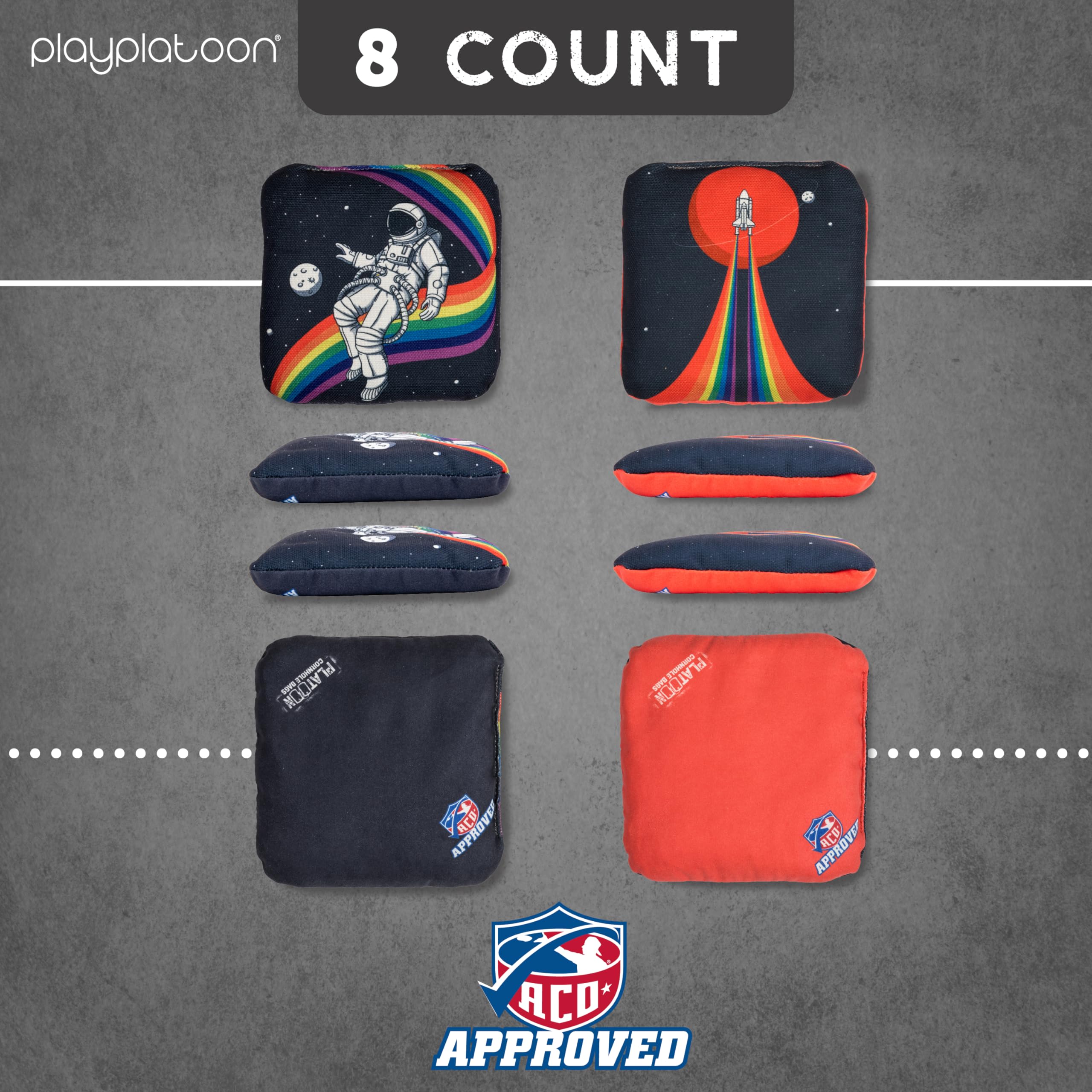 ACO Approved Professional Cornhole Bags Set of 8 - Regulation Competition Weight Bean Bags with Slick & Stick Surface for Outdoor Games, Tailgating, Backyard Parties and Cornhole Tournaments