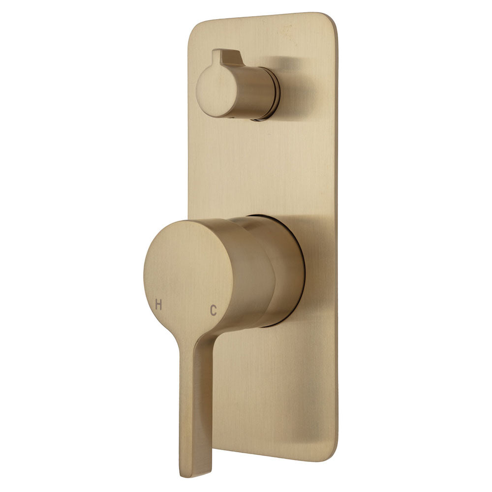 Fienza Sansa Soft Square Plate Wall Diverter Mixer in Urban Brass Finish - Modern Bathroom Faucet for Shower and Sink, Perfect for Contemporary Home Decor