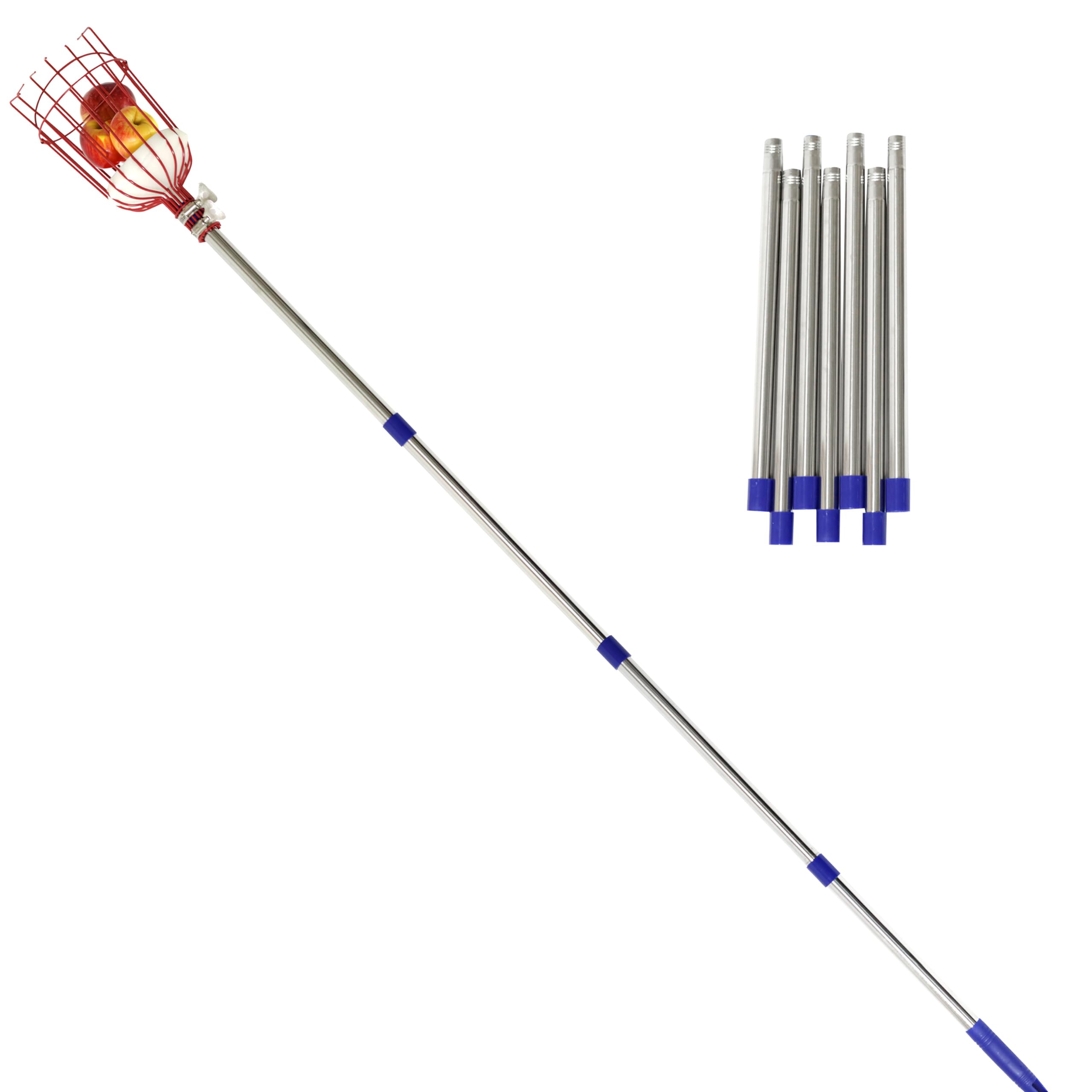 Trademark Innovations Fruit Picker Tool - Extendable Stainless Steel Fruit Harvester with Basket for Apples, Pears & Citrus - Perfect for Home Garden, Orchard & Farm Use