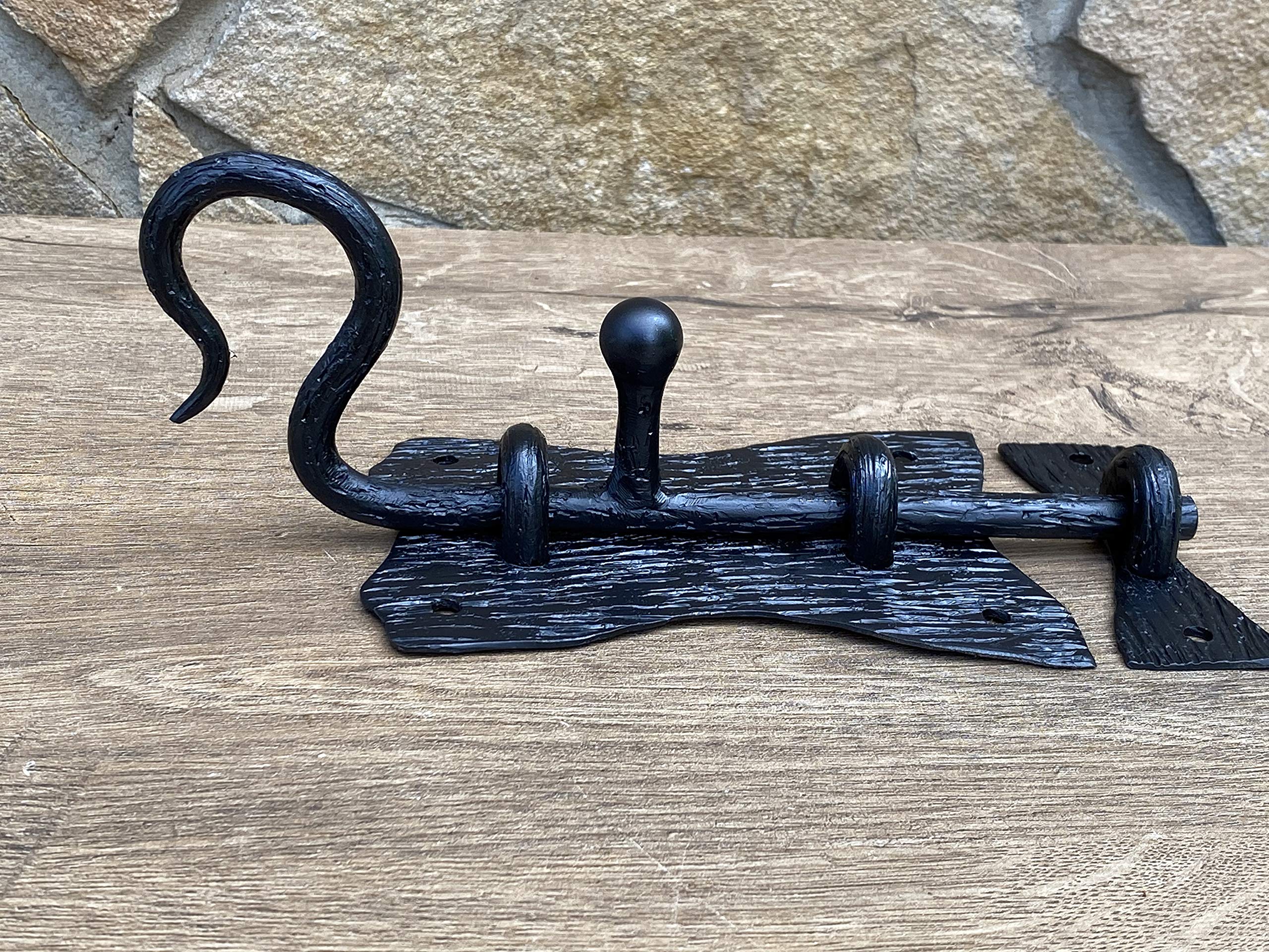 Sturdy Hand-Forged Door Latch & Slide Bolt - Heavy Duty Barn, Shed, and Gate Lock for Rustic Security - Perfect for Farmhouses, Storage Units, and Outdoor Buildings