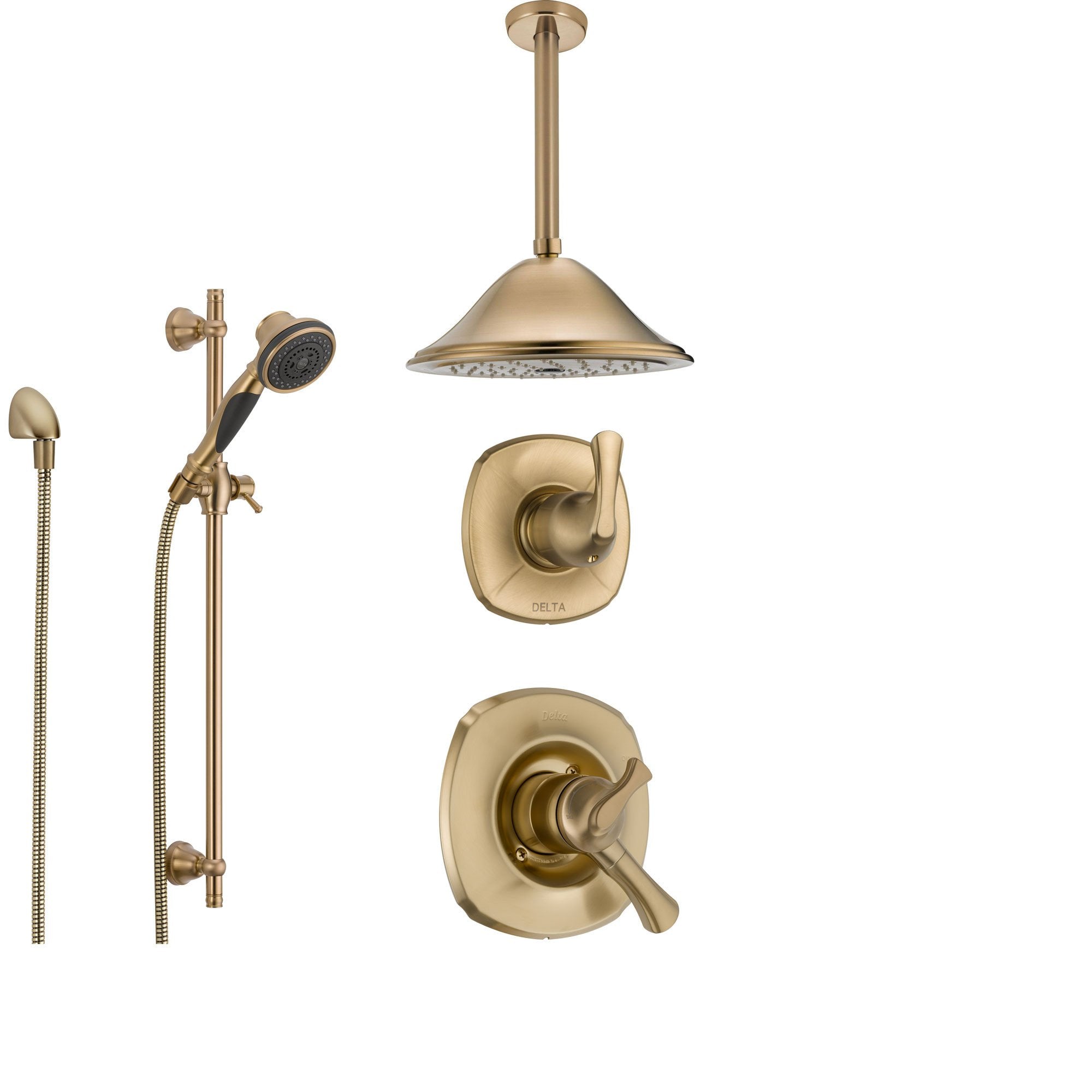 Delta Addison Champagne Bronze Shower System - Dual Control Shower Handle, 3-Setting Diverter, Large Rain Ceiling Mount Showerhead & Handheld Spray SS179282CZ | Luxury Bathroom Upgrade for Spa-Like Experience