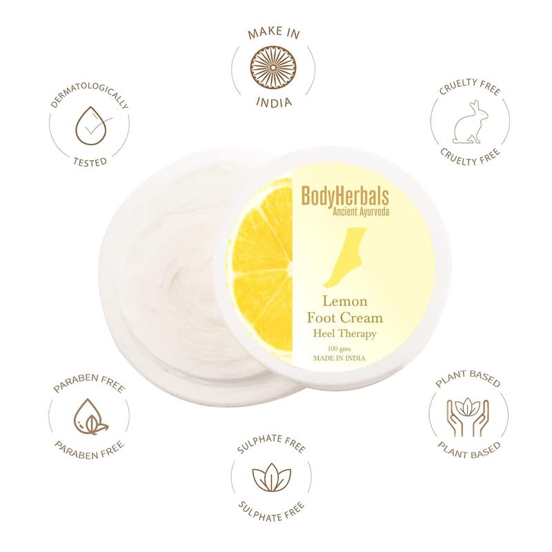 BodyHerbals Natural Foot Cream for Dry, Cracked Heels - Moisturizing Treatment with Shea Butter, Beeswax & Lemon | Callus & Cracked Skin Repair | Paraben & Sulfate Free | Men & Women | All Skin Types | Perfect for Nightly Foot Care & Pedicure Prep