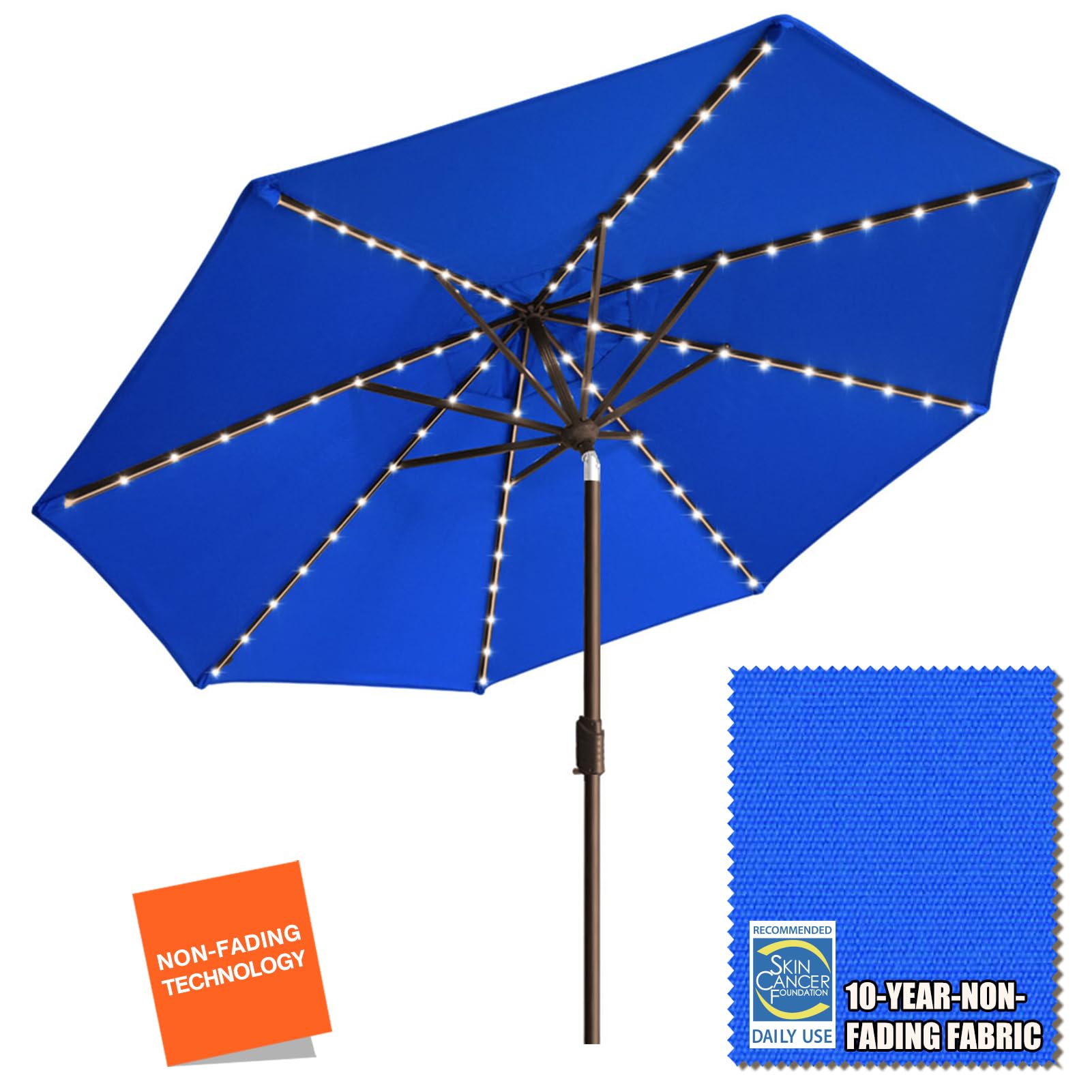 EliteShade USA 10-Year Fade-Resistant 9ft Solar LED Patio Umbrella with 80 Lights - Ventilated Outdoor Market Umbrella for Garden, Poolside & Restaurant (Royal Blue) - Perfect for Backyard BBQs, Beach Lounging & Outdoor Dining