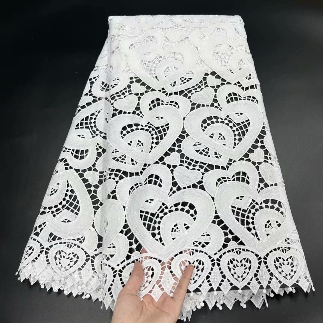 Premium Australian White Bridal Cord Lace Fabric with Sequins - Guipure Lace Material for Wedding Dresses, Nigerian Lace & Swiss Voile Evening Gowns - Perfect for Bridal Sewing, Couture Design, and Special Occasion Dresses