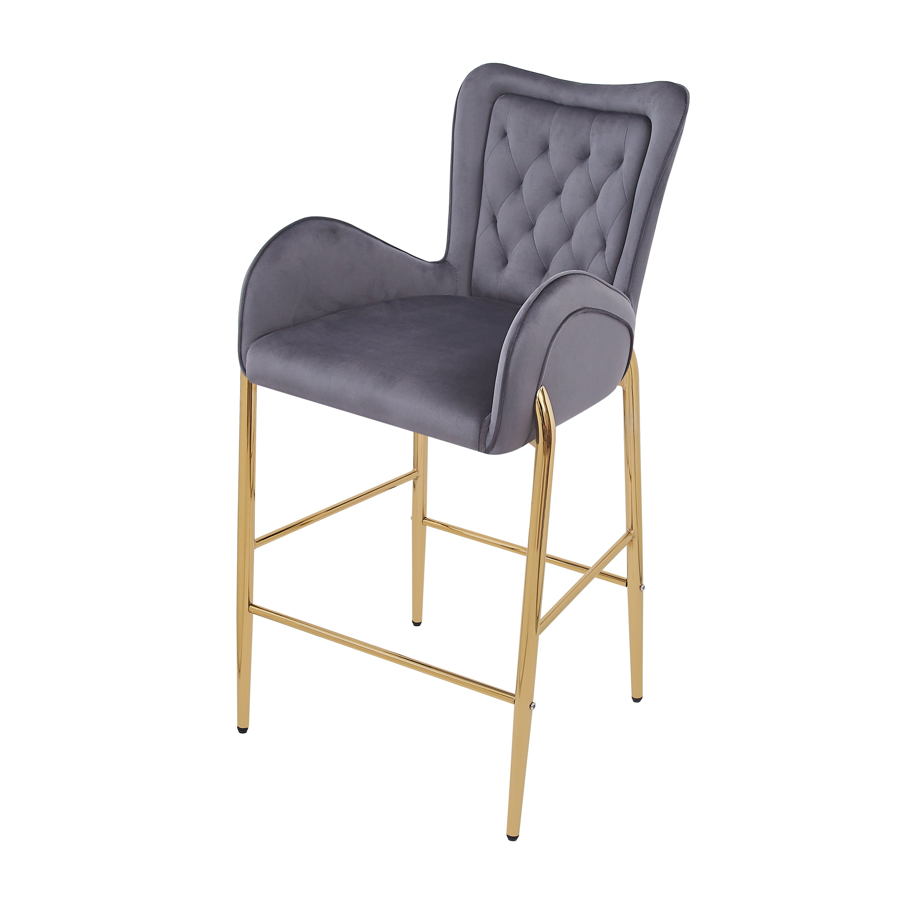 28.75 Inch Counter Height Bar Stools Set of 2 - Velvet Upholstered Barstools with Golden Metal Legs, Adjustable Swivel Bar Chairs for Kitchen Island, Breakfast Nook & Home Bar Decor