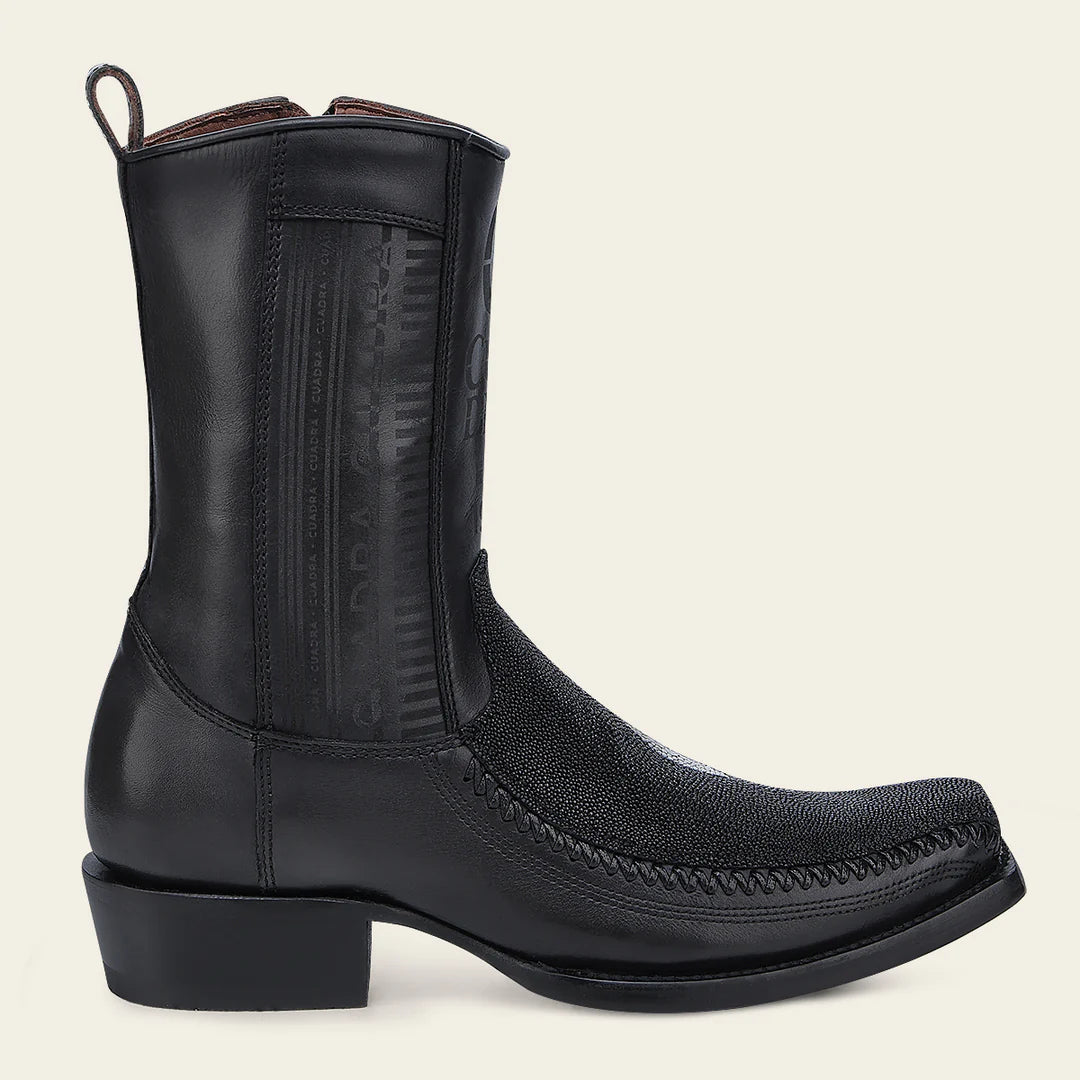 Men's Cuadra Black Cowboy Boots - Genuine Stingray Leather Ankle Boots with Zip for Western Style | Perfect for Rodeo, Country Music Festivals & Casual Wear