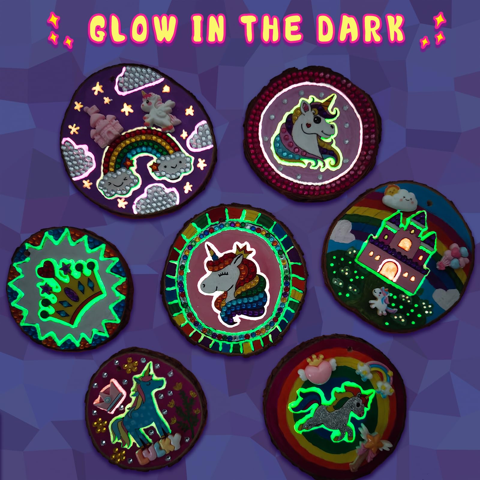 Klmars Glow in The Dark Unicorn Wooden Painting Kit - DIY Arts & Crafts for Kids Ages 5-12 - Creative Wood Slice Art Activity Set - Perfect Christmas Gift for Girls | Birthday Party, Home Decor, Preschool Learning Activity