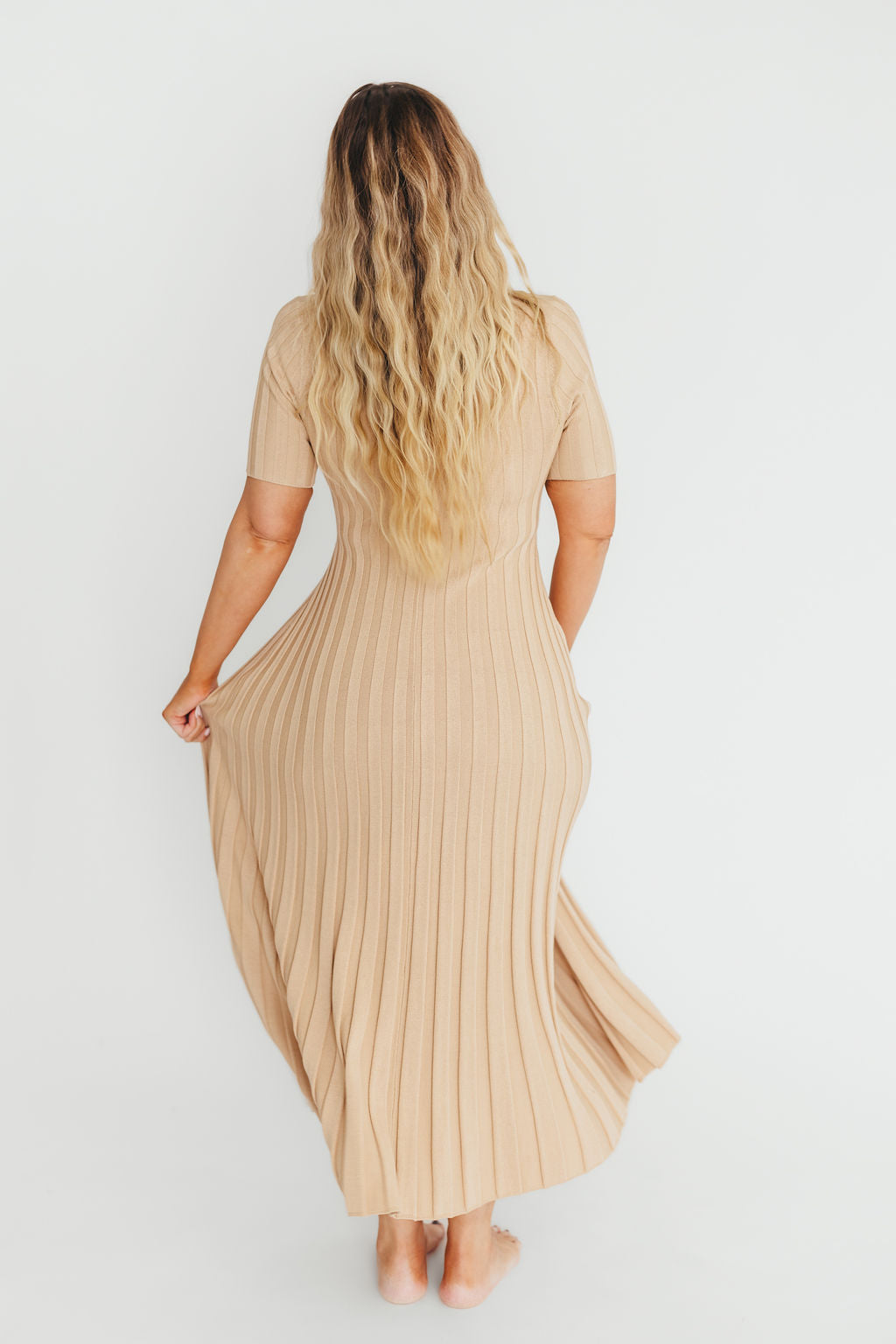 Oakley Ribbed Maxi Dress in Taupe - Bump Friendly Maternity Dress for Women, Comfortable Stretchy Pregnancy Dress for Everyday Wear, Perfect for Baby Showers, Maternity Photos & Casual Outings
