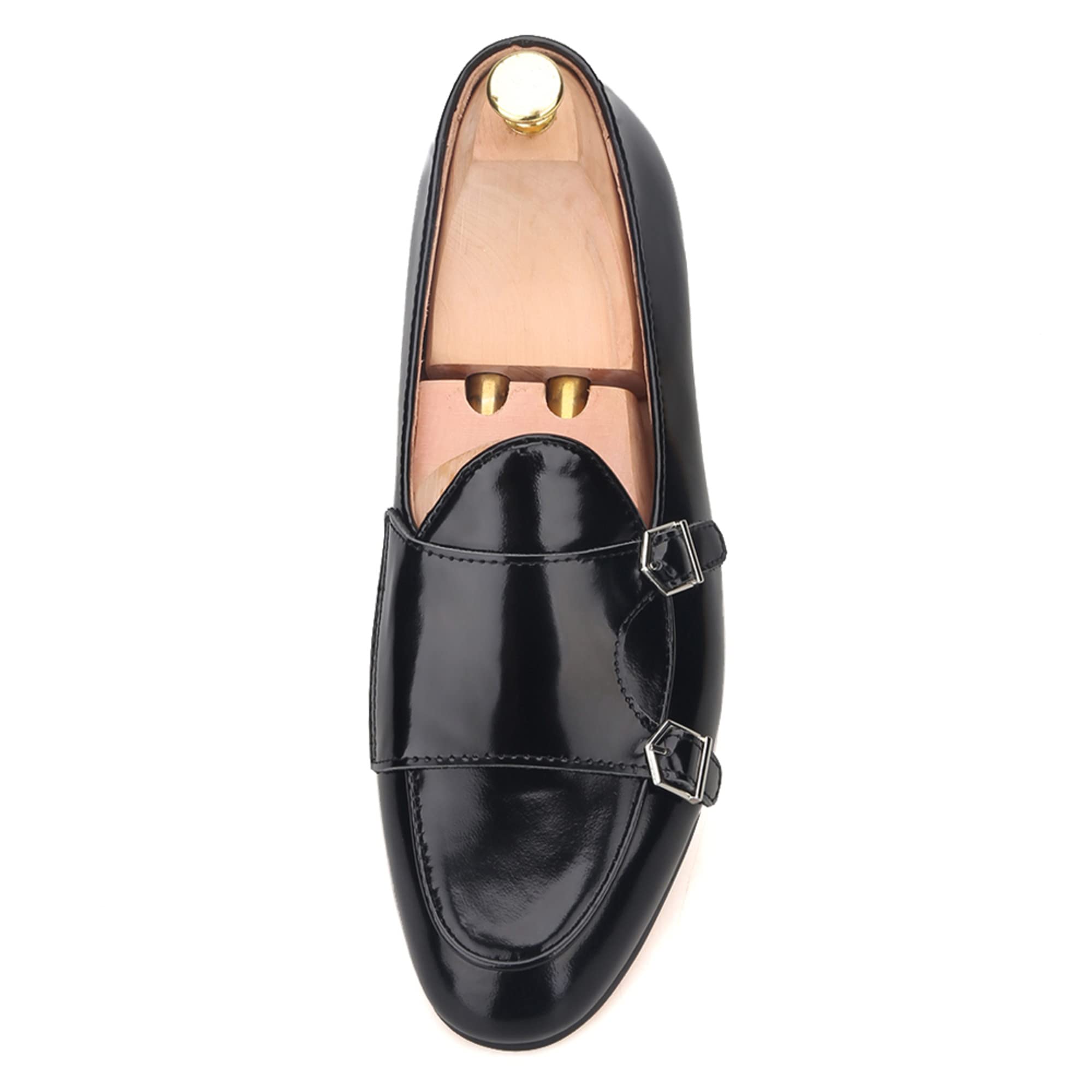 FERUCCI Men's Black Leather Double Monk Strap Loafers - Comfortable Dress Shoes for Wedding, Prom, Business & Formal Occasions