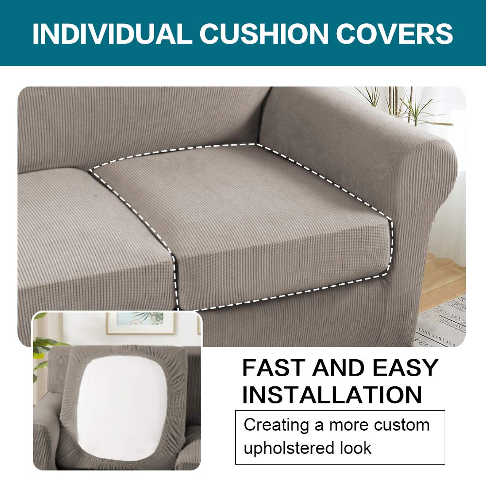 Turquoise 3-Piece Sofa Slipcover Set for 2-Cushion Loveseat - Soft, Washable Jacquard Fabric Couch Cover with 2 Individual Cushion Protectors - Pet-Friendly Furniture Cover for Dogs (Taupe) - Perfect for Living Rooms, Apartments & Pet Owners