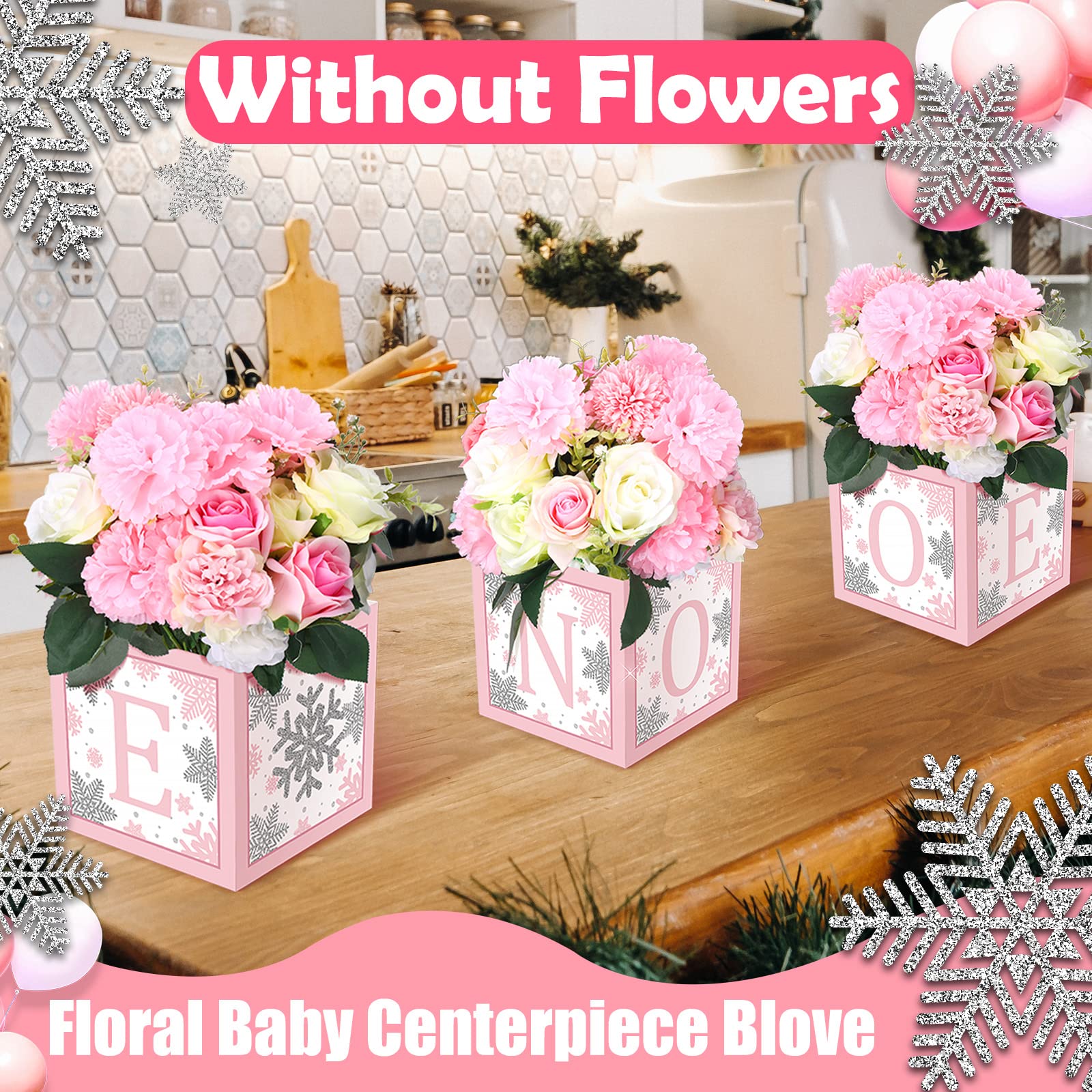 6 Pcs Winter Onederland Snowflake 1st Birthday Decorations Set - Floral Centerpiece Boxes for Baby Shower, Girl or Boy First Birthday Party Decor - Perfect for Table Centerpieces, Cake Display & Photo Backdrop Scenes