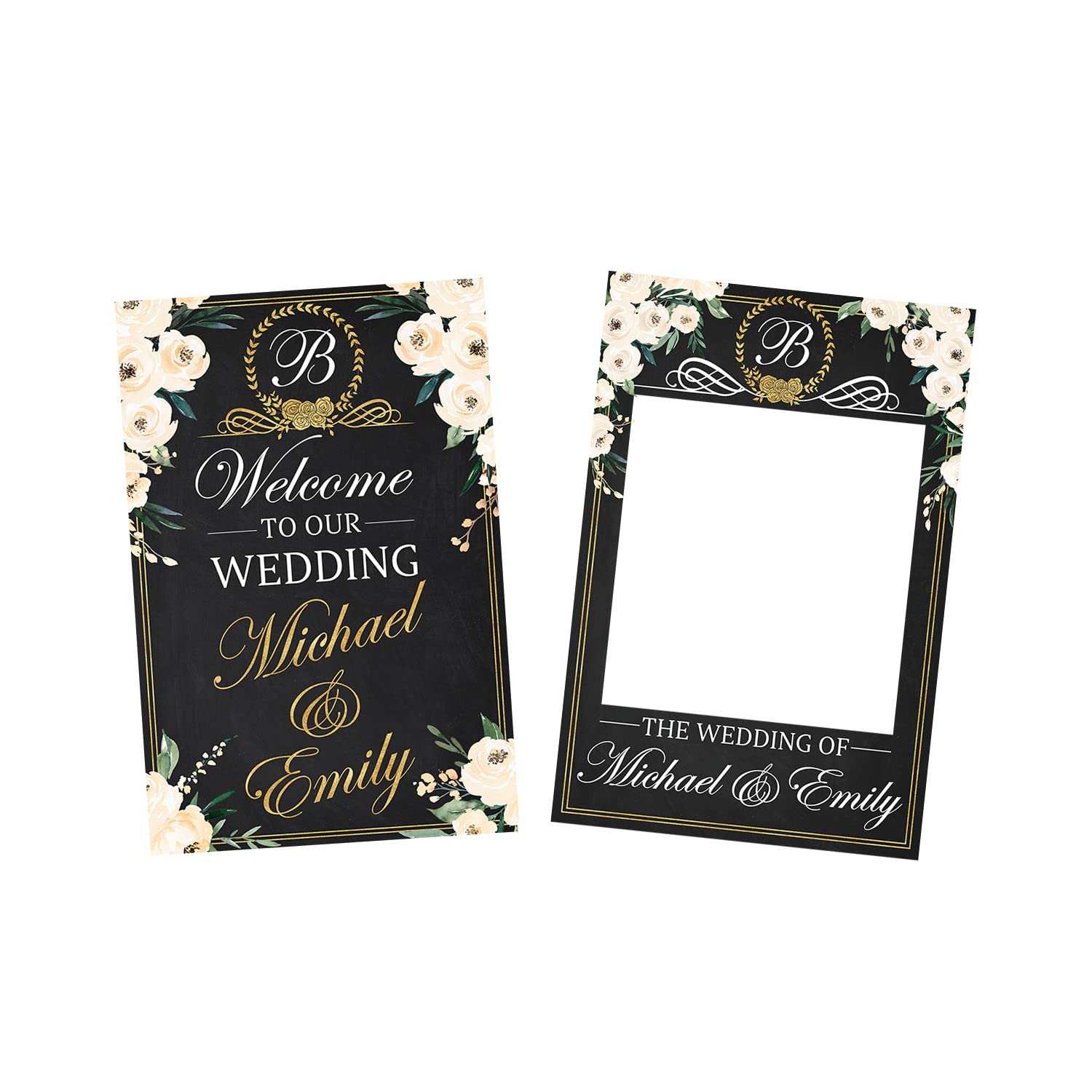 Personalized Wedding Welcome Sign & Photo Booth Frame Set - Custom Monogram Wedding Decor for Reception - Perfect for Wedding Selfie Station & Guest Greeting - Elegant Backdrop for Photos & Memorable Keepsakes
