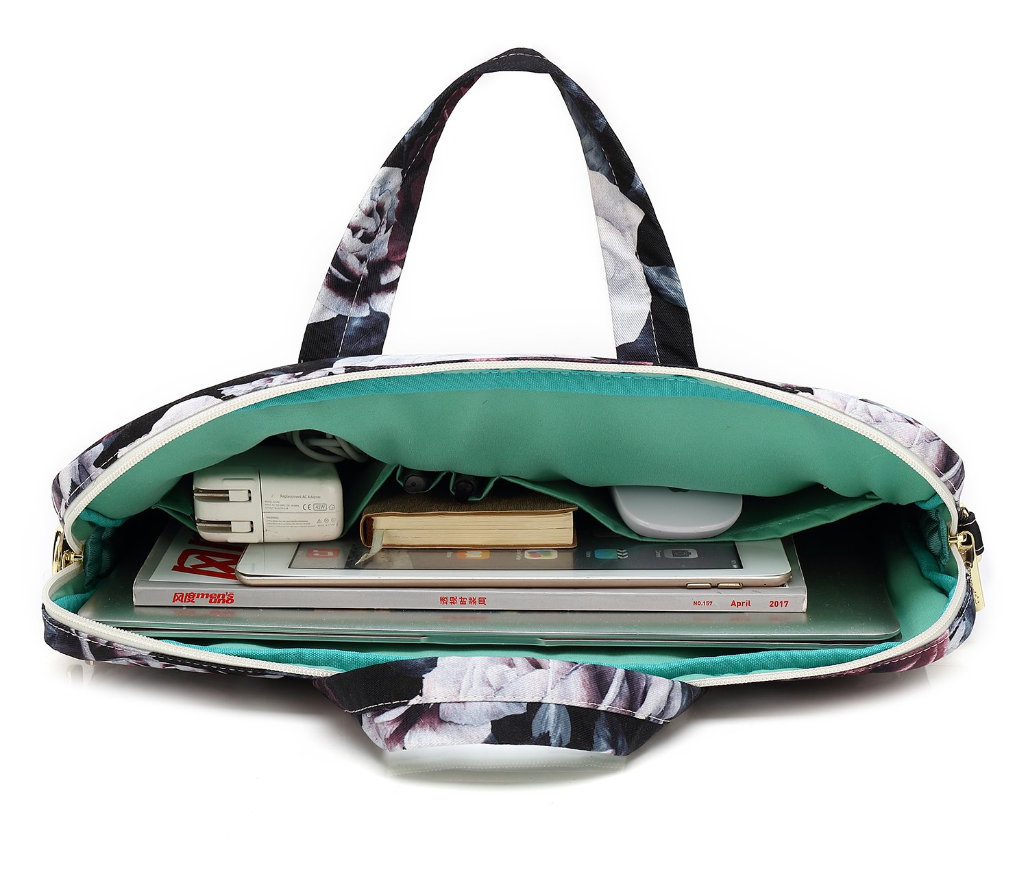 Canvaslove Red and White Rose Waterproof Laptop Shoulder Messenger Bag with Rebound Bubble Protection for MacBook Air Pro 13 inch, MacBook 14 inch, 13-14 inch Laptops - Ideal for Work, Travel, and School