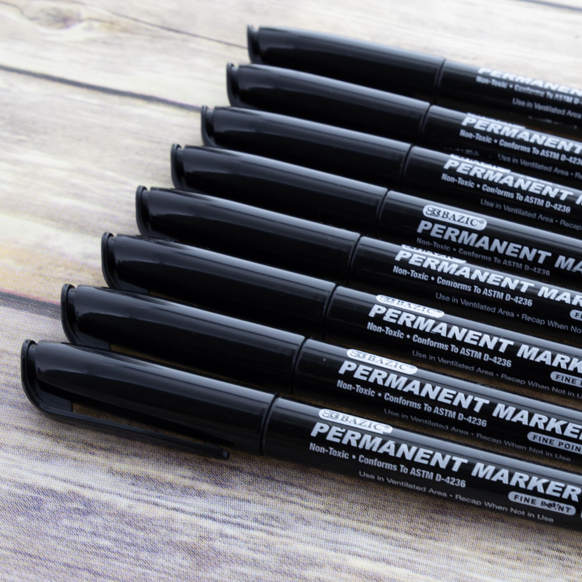 BAZIC Permanent Marker Fine Tip Black - 8 Pack (144-Packs Bulk) - Waterproof Ink for Plastic, Wood, Metal, Glass & Stone - Ideal for Art, DIY Projects, Labeling & Industrial Use
