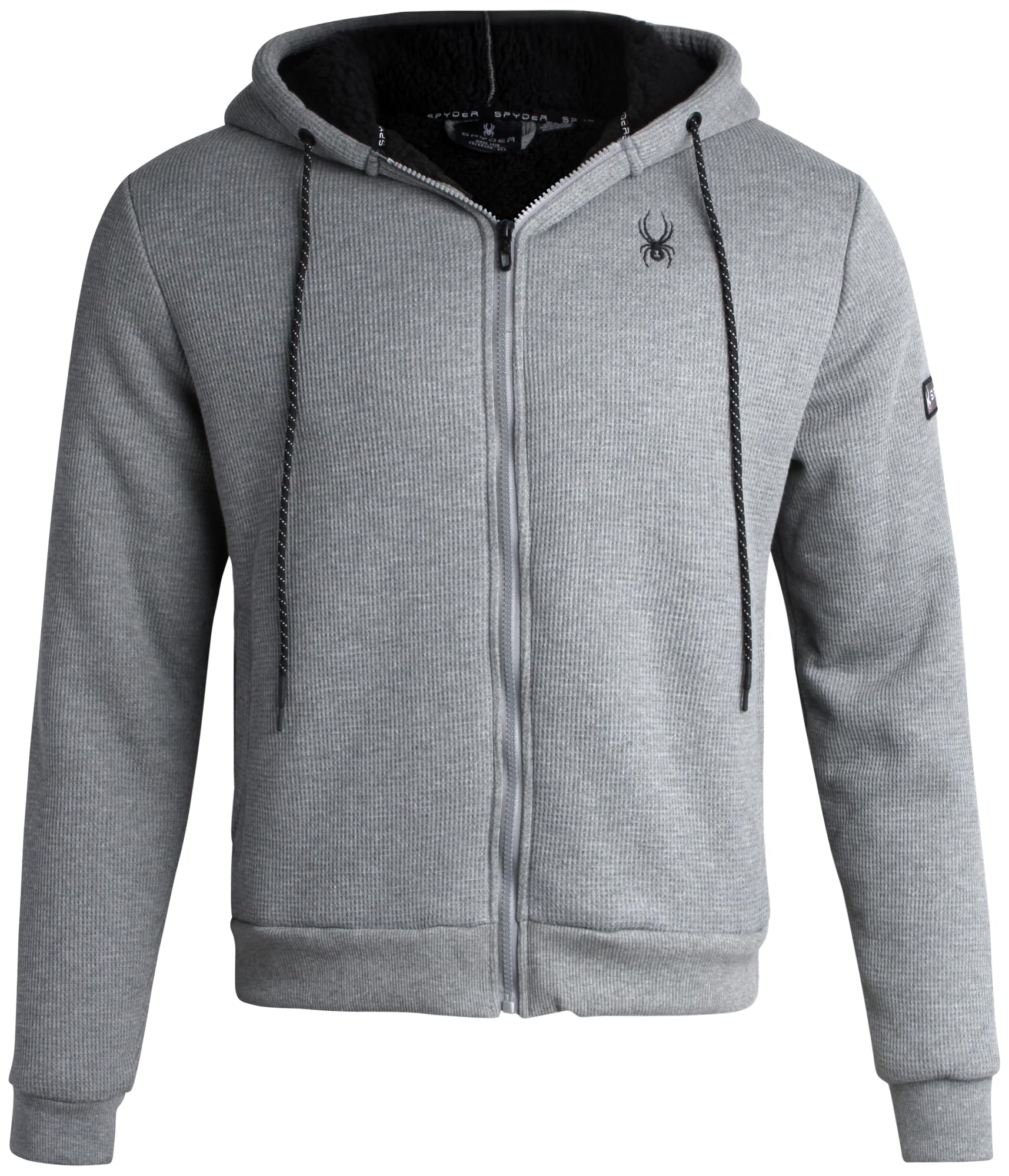 Spyder Men's Lightweight Full Zip Sherpa Lined Waffle Knit Hoodie Jacket - Cozy Fleece Lining, Comfortable Pullover (Sizes S-XXL) for Outdoor Activities, Casual Wear & Winter Layering