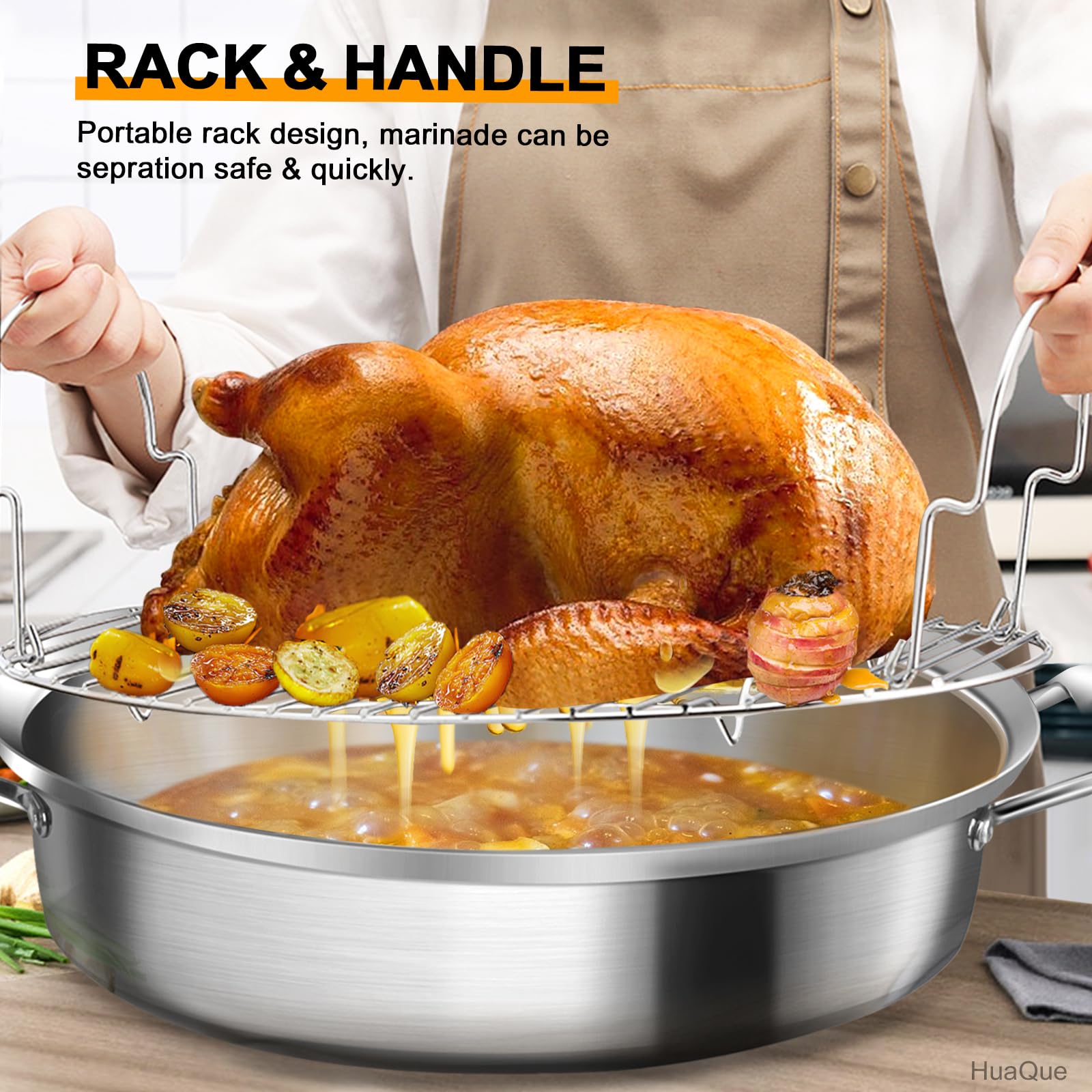 Stainless Steel Large Roasting Pan with Rack & Lid - 21 Inch Nonstick Oval Roaster for Turkey, Chicken - Perfect for Thanksgiving, Christmas & Family Dinners - Great Gift for Mom, Wife & Women
