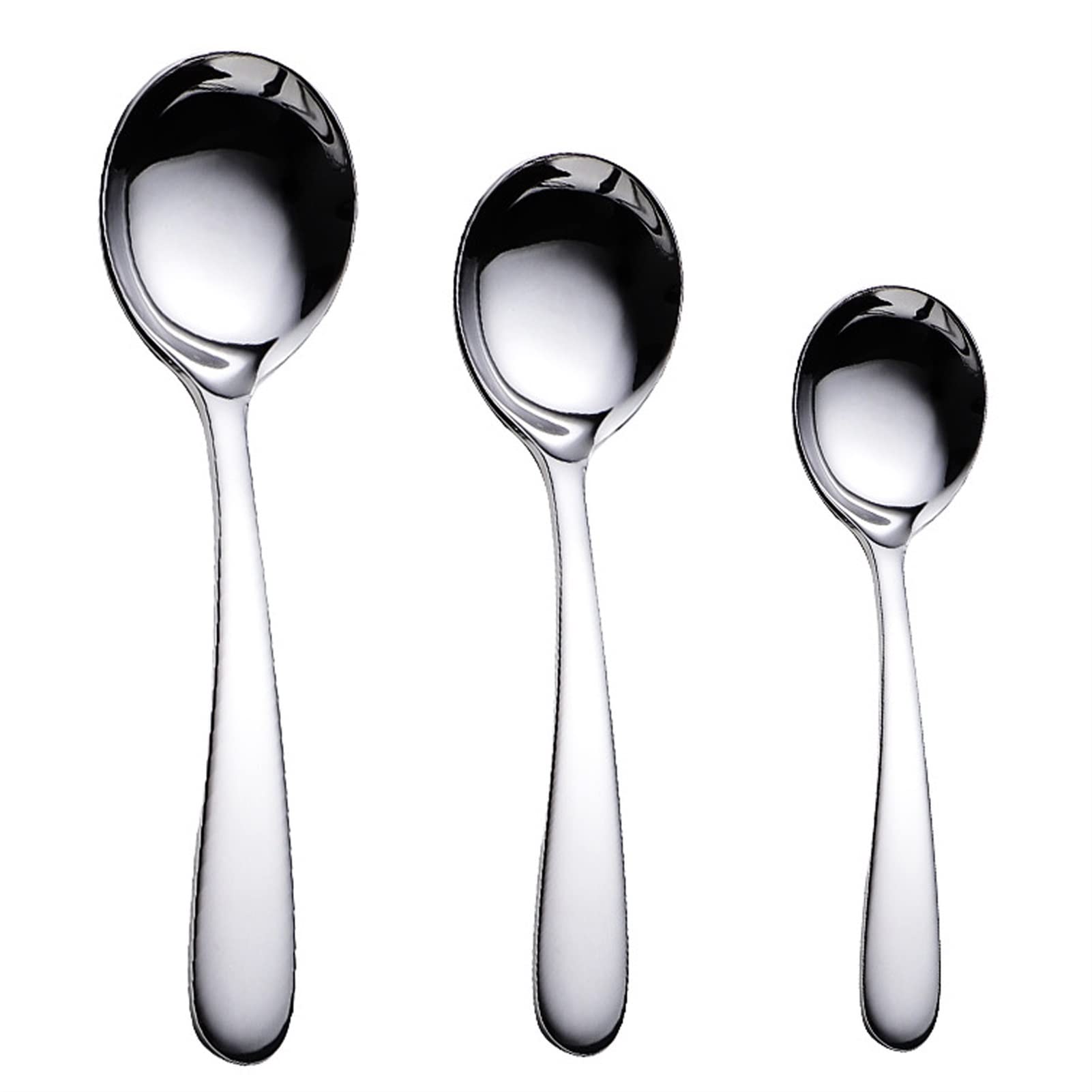 Premium 304 Stainless Steel Deep Round Spoons - Mirror Polished Dessert Teaspoons Set of 3 (Silver) - Perfect for Ice Cream, Coffee, Tea & Party Serving