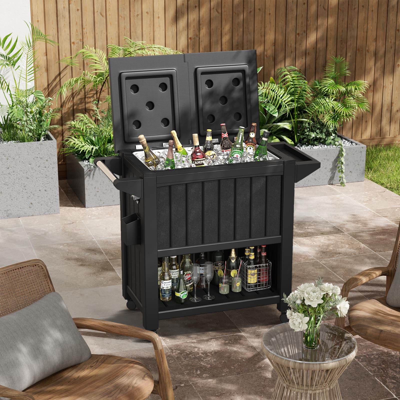 AMOPATIO 85-Quart Outdoor Cooler Cart with Wheels - Portable Rolling Ice Chest with Handles for Camping, Beach, BBQ, Tailgating & Pool Parties - Heavy Duty Patio Cooler for Backyard, Picnics & Outdoor Events