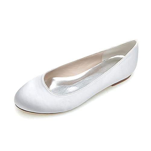 KSTORE Women's Comfortable Satin Bridal Shoes - Flat Wedding Shoes for Bride & Bridesmaid, Closed Toe Low Heel Evening Party Shoes (Perfect for Weddings, Prom, Formal Events & Special Occasions)