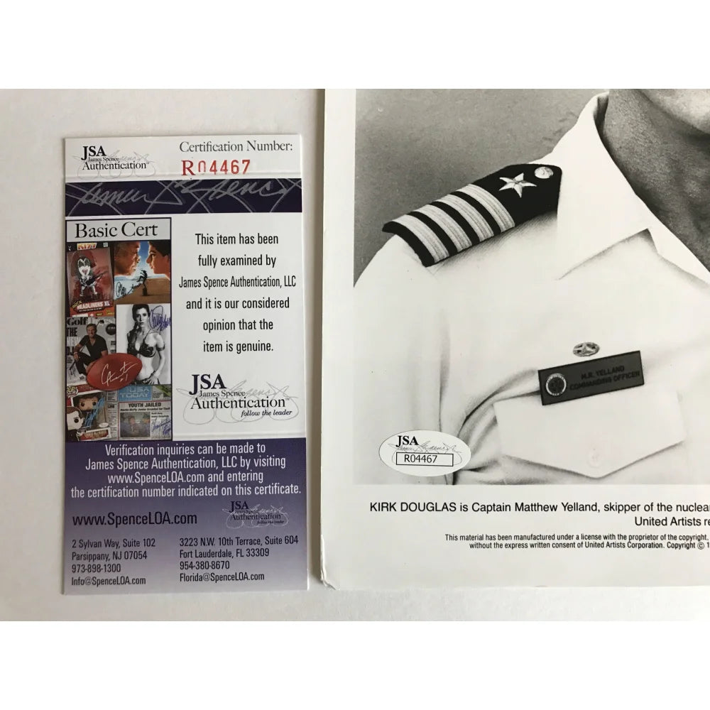 Kirk Douglas Autographed 8x10 Photo with JSA COA - The Final Countdown Movie Memorabilia - Perfect for Collectors, Fans & Home Theater Decor