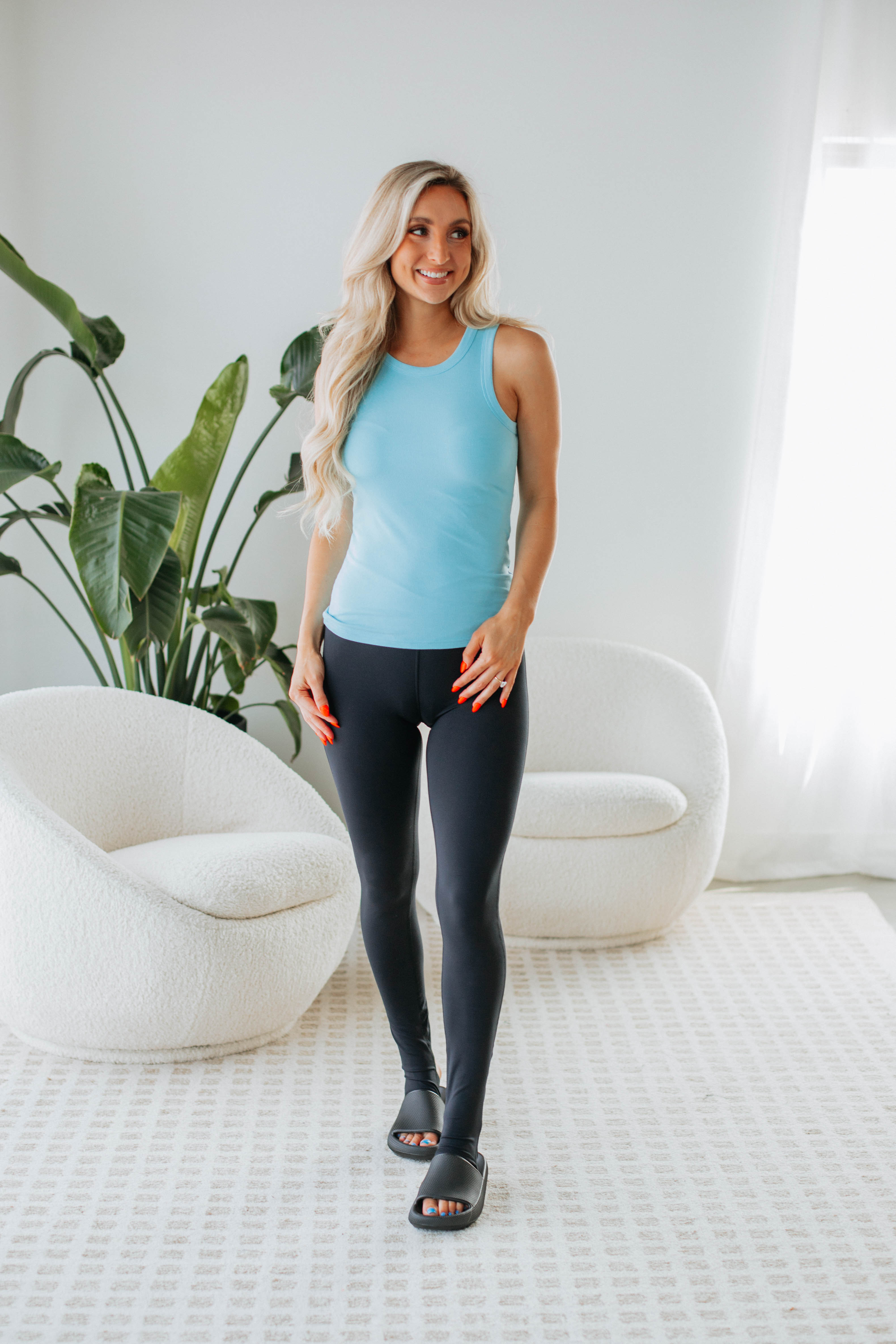 Ferna Ribbed Tank Top for Women - Sky Blue | Soft Stretchy Casual Wear | Perfect for Summer, Yoga, and Layering