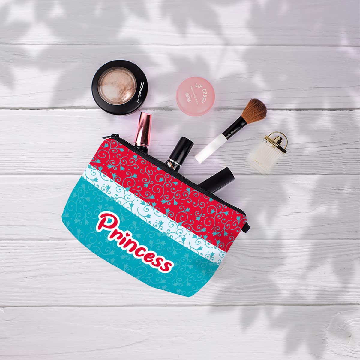 Crazyify Joyful Princess Ready Makeup Bag for Women | Waterproof Canvas Cosmetic Pouch with Zipper | Travel Toiletry Organizer & Storage Case | Perfect for Travel, Gym, and Daily Makeup Essentials