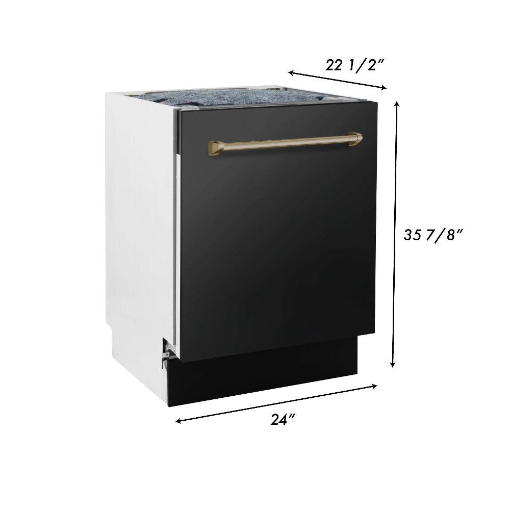 ZLINE Autograph Edition 30-inch Black Stainless Steel Dual Fuel Range with Range Hood & Dishwasher - Champagne Bronze Accents Kitchen Package (3AKP RABRHDWV30 CB) | Premium Cooking Set for Modern Kitchens & Home Chefs