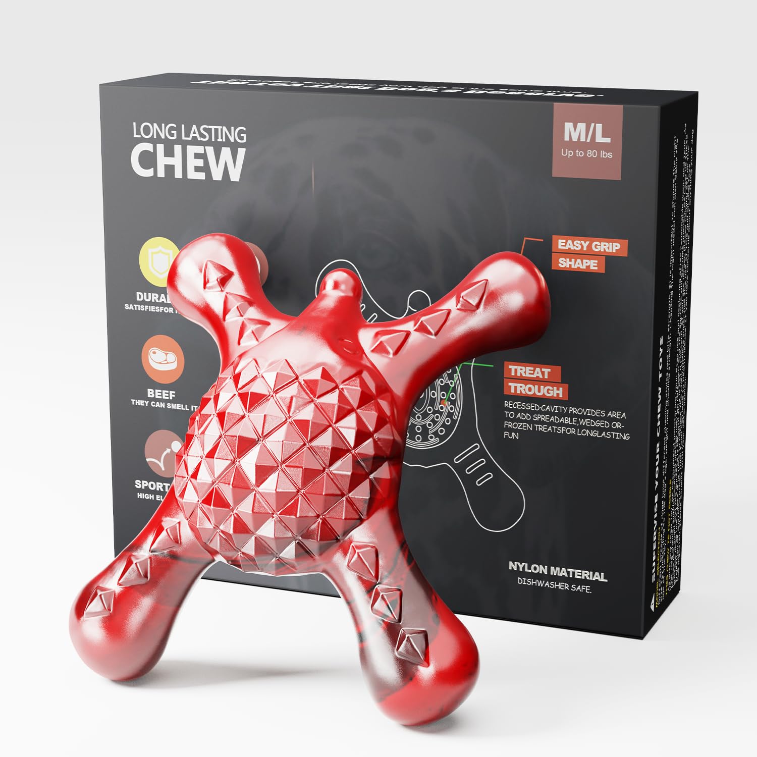 Indestructible Dog Chew Toys for Aggressive Chewers - Tough Durable Nylon Dog Bones for Medium/Large Breeds, Puppy Teething Essentials, Bacon Scented, Red - Perfect for Training, Playtime, and Keeping Them Busy