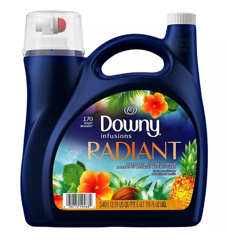 Downy Infusions Radiant Liquid Fabric Softener - Pineapple & Coconut Grove Scent (170 Loads, 115 fl oz) | Ultra-Concentrated Fabric Conditioner for Soft, Fresh-Smelling Clothes | Perfect for Laundry, Bedding & Towels