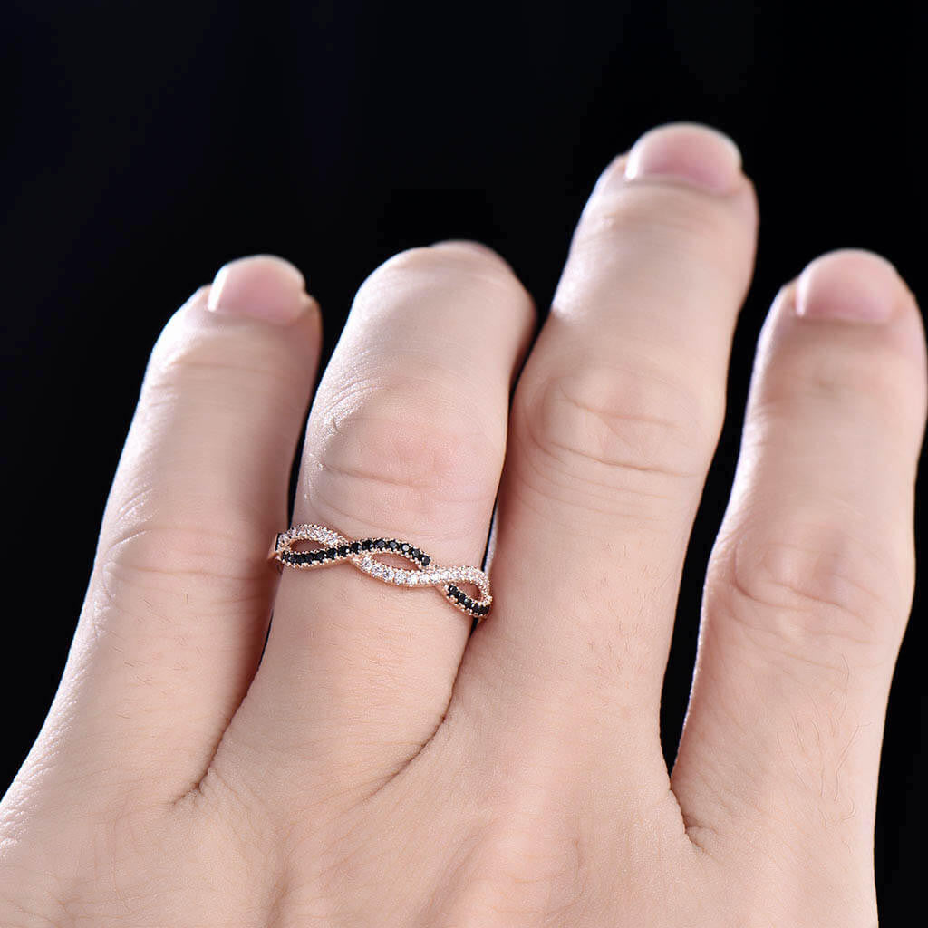 Infinity Black Diamond Wedding Band for Women - Half Eternity Ring, Dainty Stackable Diamond Ring for Anniversary, Engagement, or Bridal Jewelry - Perfect for Everyday Wear & Special Occasions
