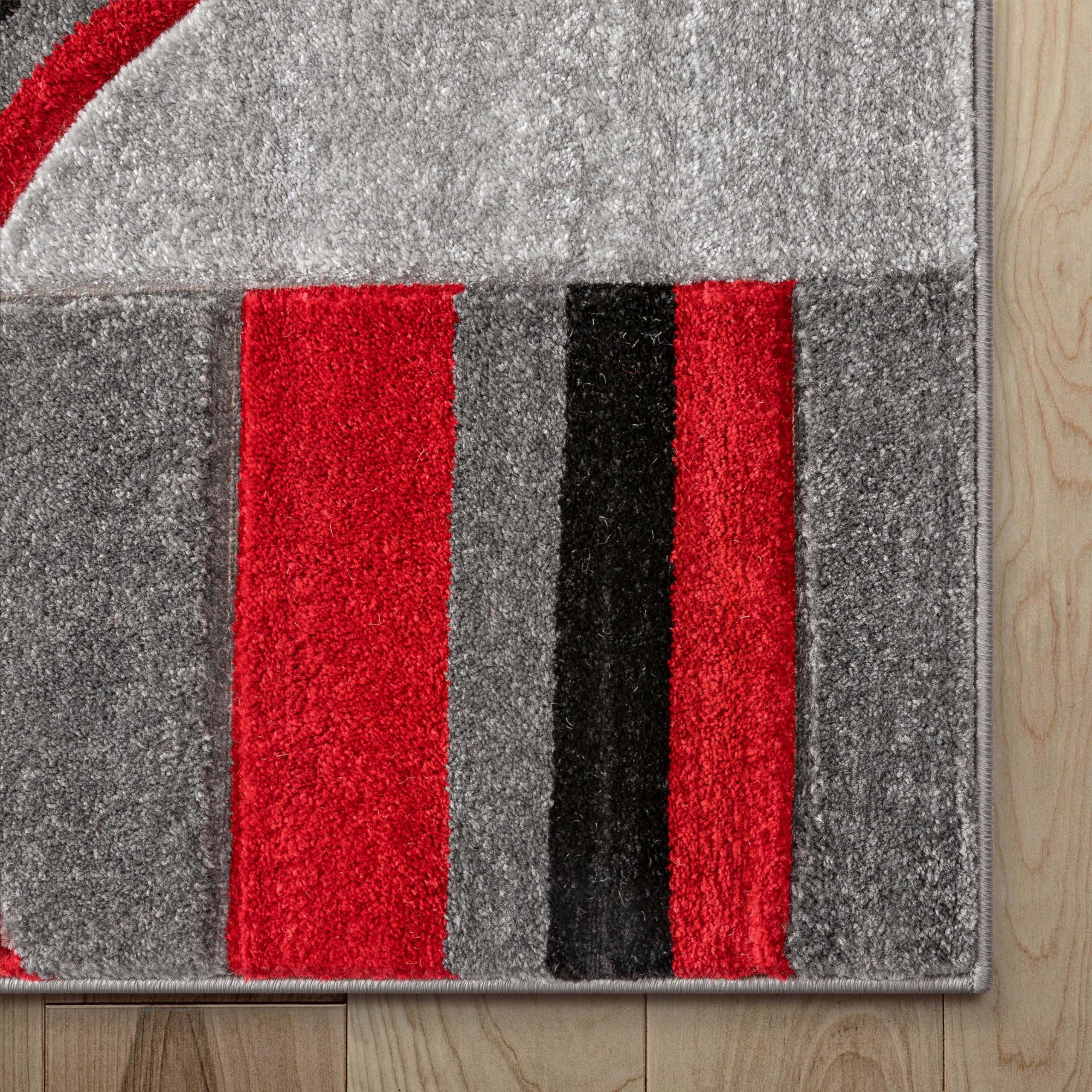 Modern Geometric Area Rug - Well Woven Echo Shapes Circles Red & Grey Hand Carved 7'10