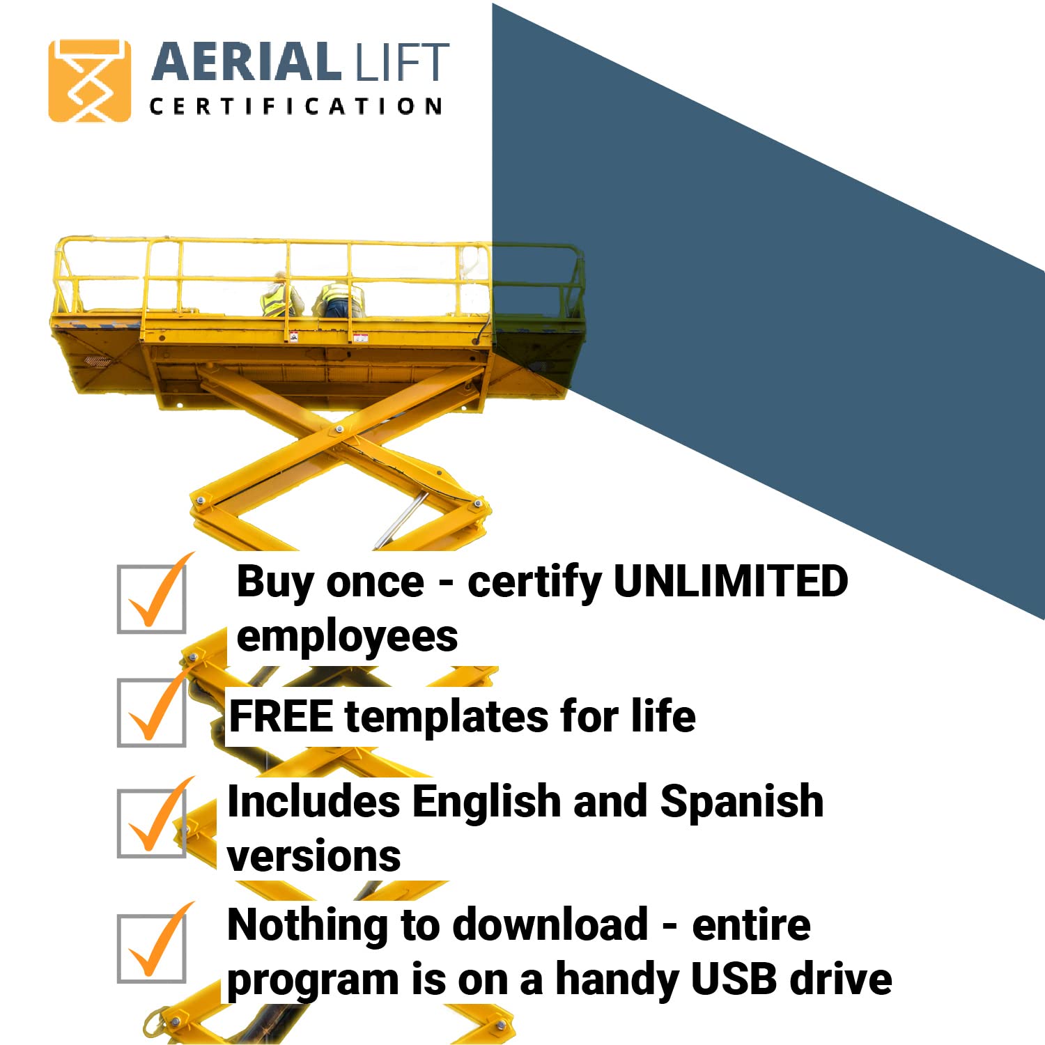 OSHA Compliant Aerial Lift Certification Training Kit - Complete Operator Training Program with Certificates, Cards & Evaluation Checklist for Construction & Warehouse Safety