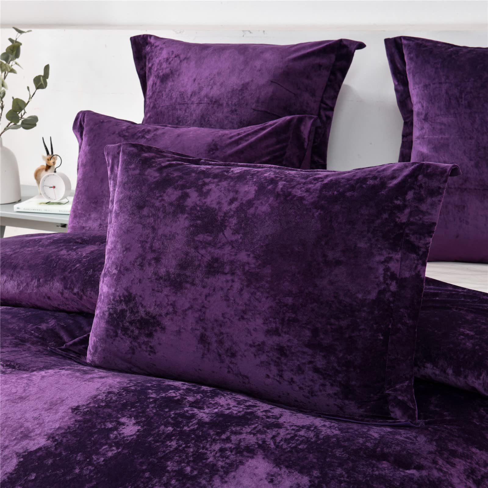 Sunshine Nicole Distressed Velvet Comforter Set - Soft Brushed Microfiber Reverse with Lightweight Poly Fill - 5 Piece King Size Bedding in Purple - Perfect for Master Bedrooms & Guest Rooms