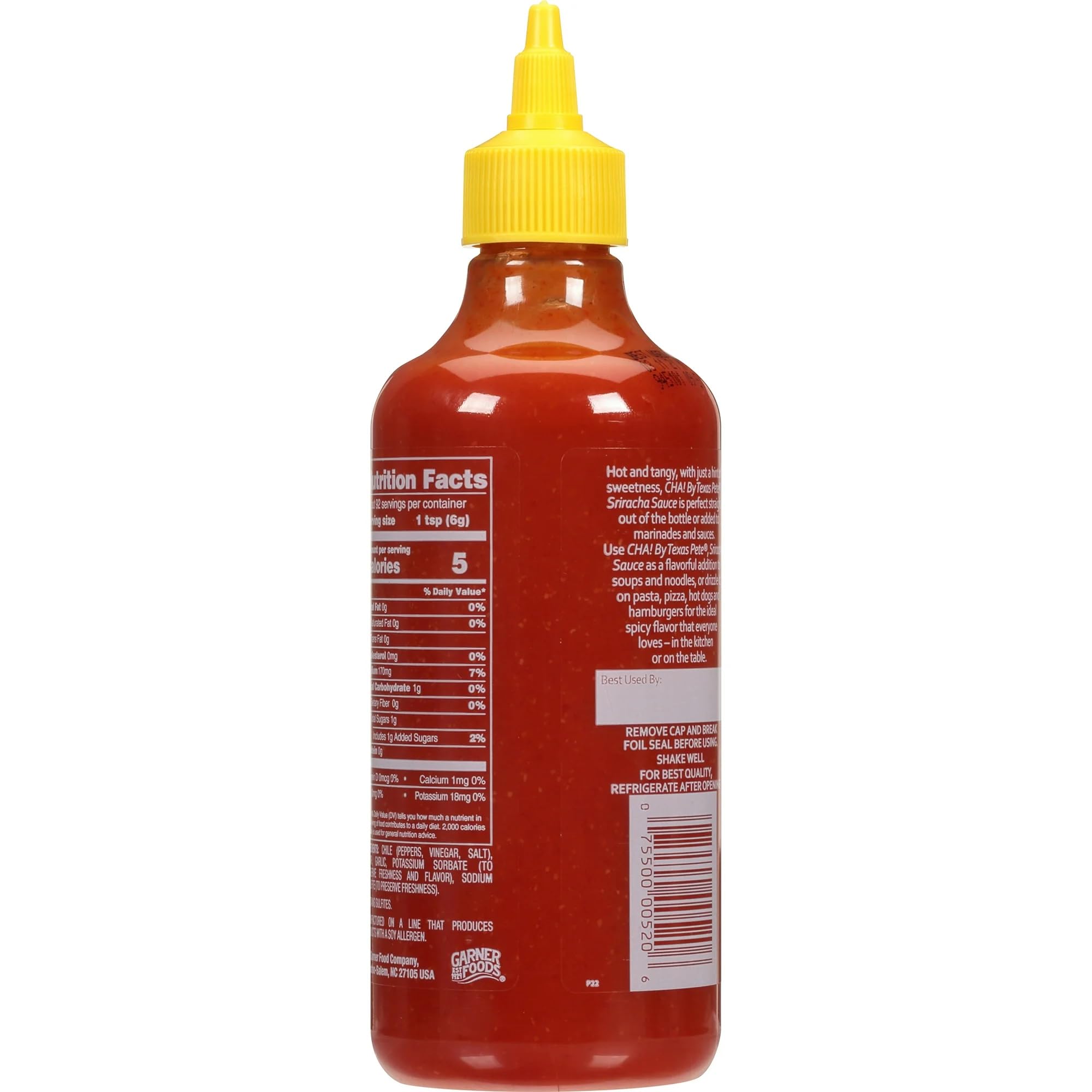 Texas Pete Sriracha Hot Chile Sauce 18oz - Spicy Sriracha Flavor for Cooking, Dipping & Grilling - Perfect for Asian Dishes, Wings & Burgers