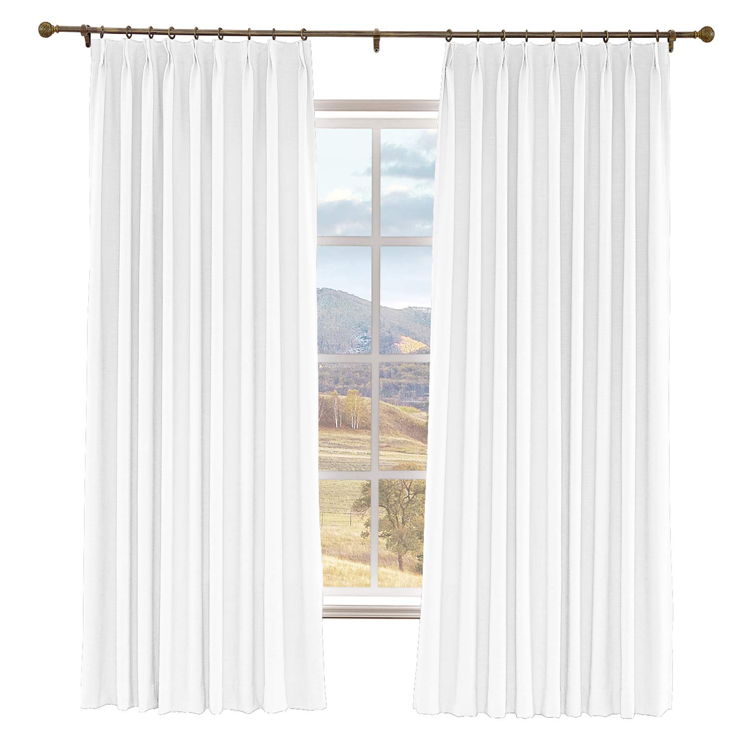 Prim Solid Thermal Insulated Blackout Curtains - Snow White 84x96 Inch Linen Pinch Pleated Drapes for Bedroom & Apartment - Energy Saving, Noise Reducing, Room Darkening Window Treatment for Better Sleep