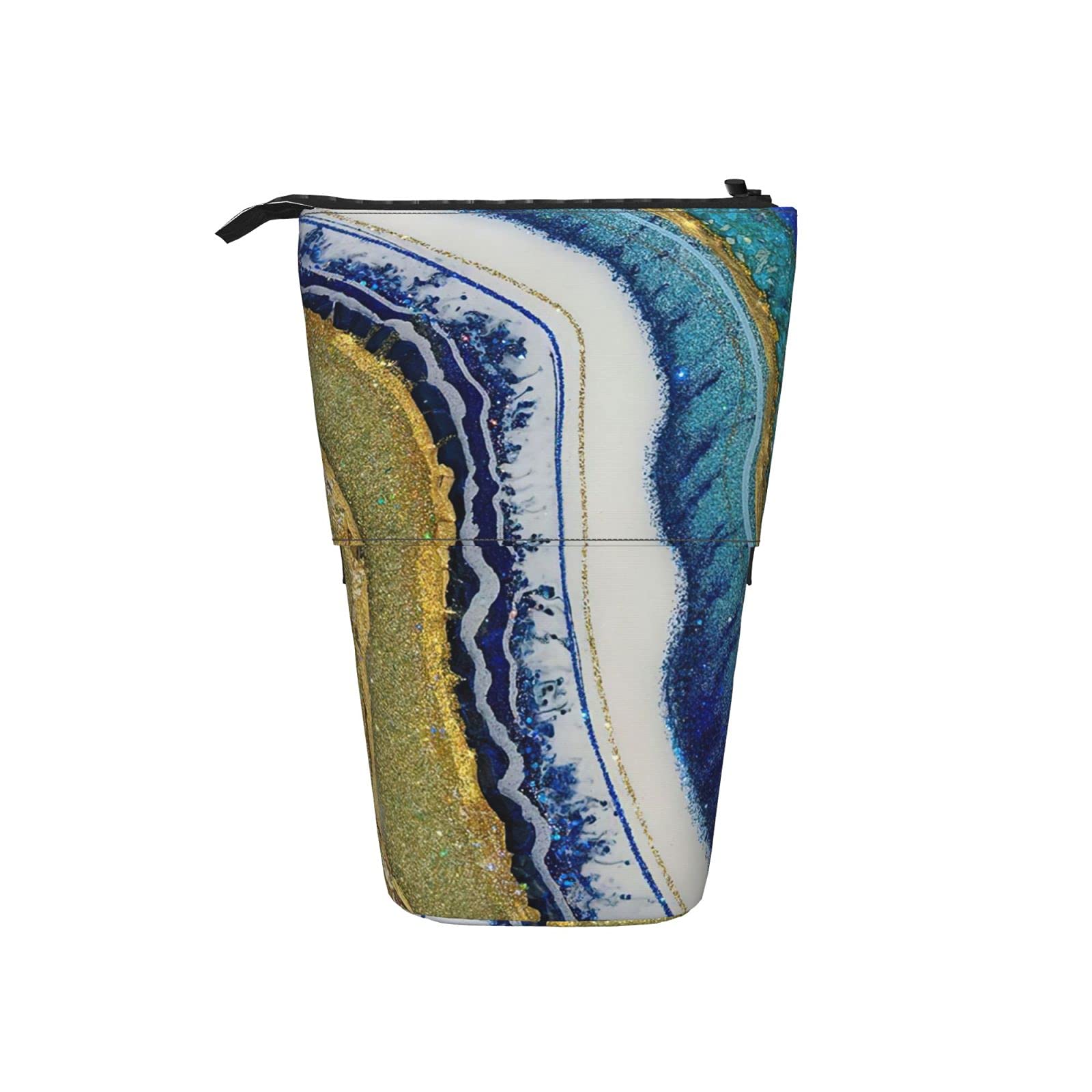 Gearsly Pop-Up Stationery Bag - Colorful Marble Design, Telescopic Holder & Retractable Stand Pencil Case for School, Office & Travel | Portable Storage Organizer for Boys & Girls | Perfect for Students, Artists & Professionals