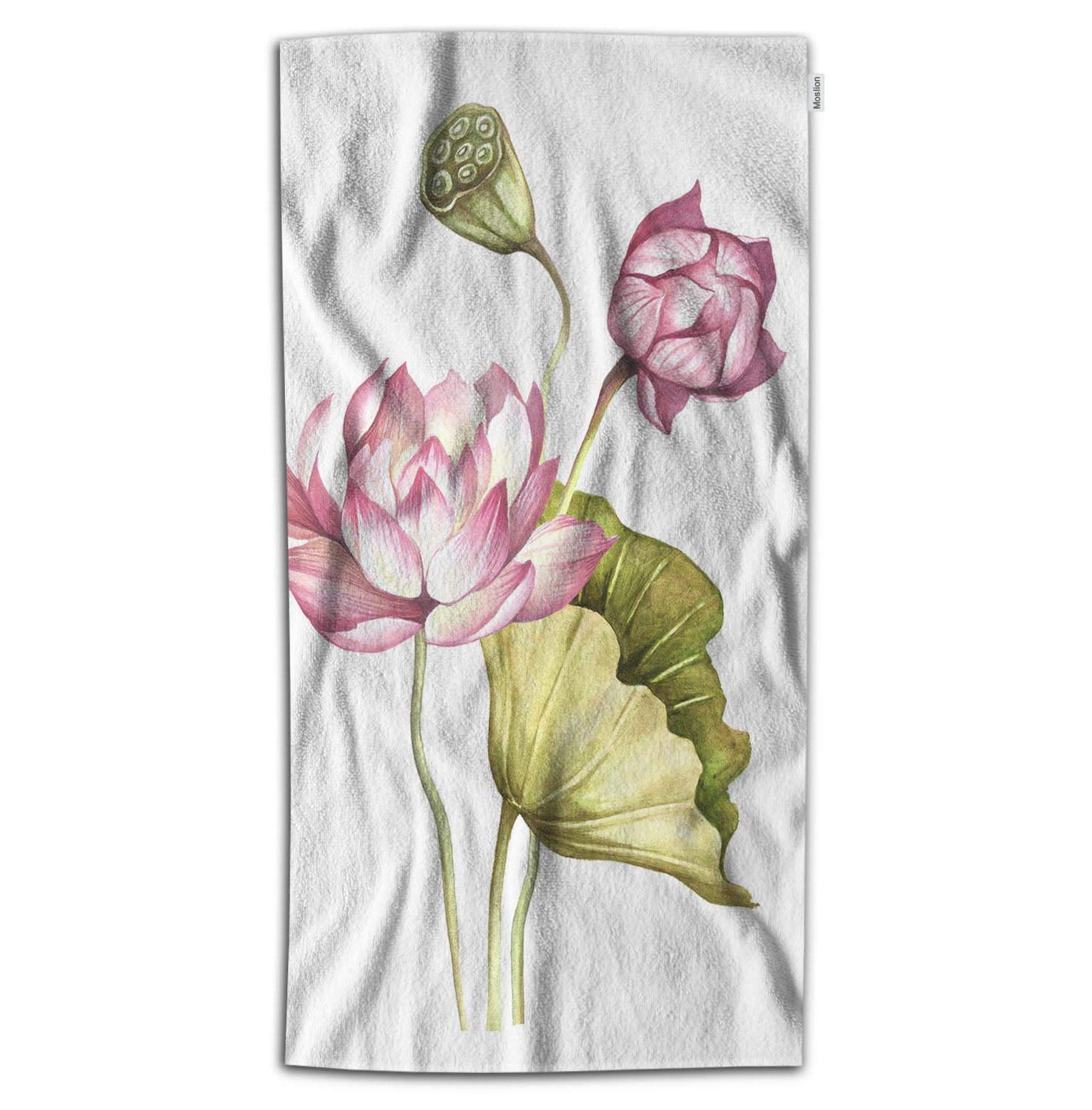 Premium Soft Microfiber Bath Towel with Lotus Flower Design - 32x64 Inch Green Botanical Leaf Print - Absorbent Quick-Dry Face, Hand & Beach Towel for Women - Perfect for Spa, Bathroom & Poolside Use