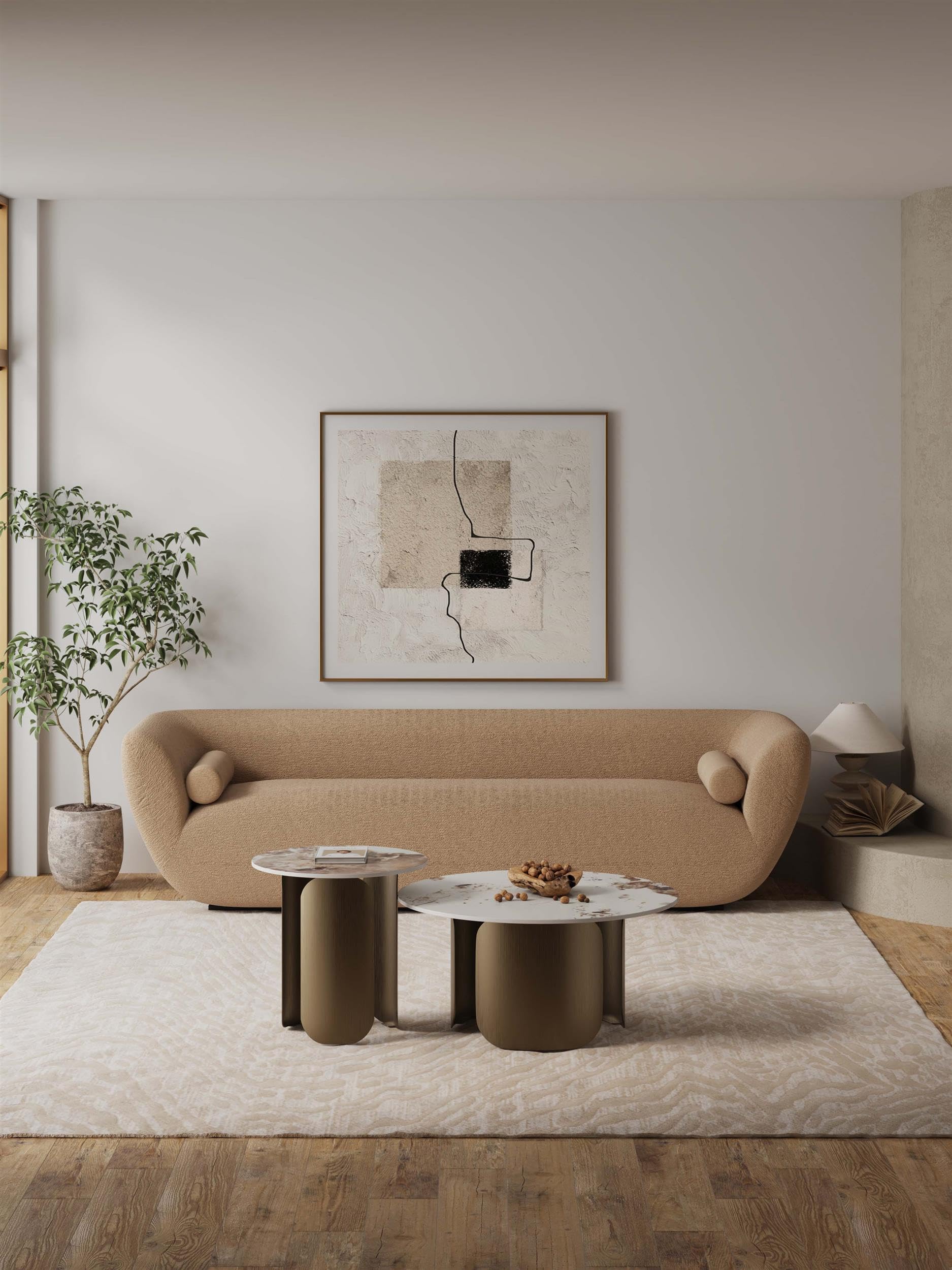 Monica 2-Piece Round End Table & Coffee Table Set with Durable Sintered Stone Top & Stainless Steel Base - Modern Gold Living Room Furniture for Home Decor | Perfect for Lounge, Family Room & Apartment