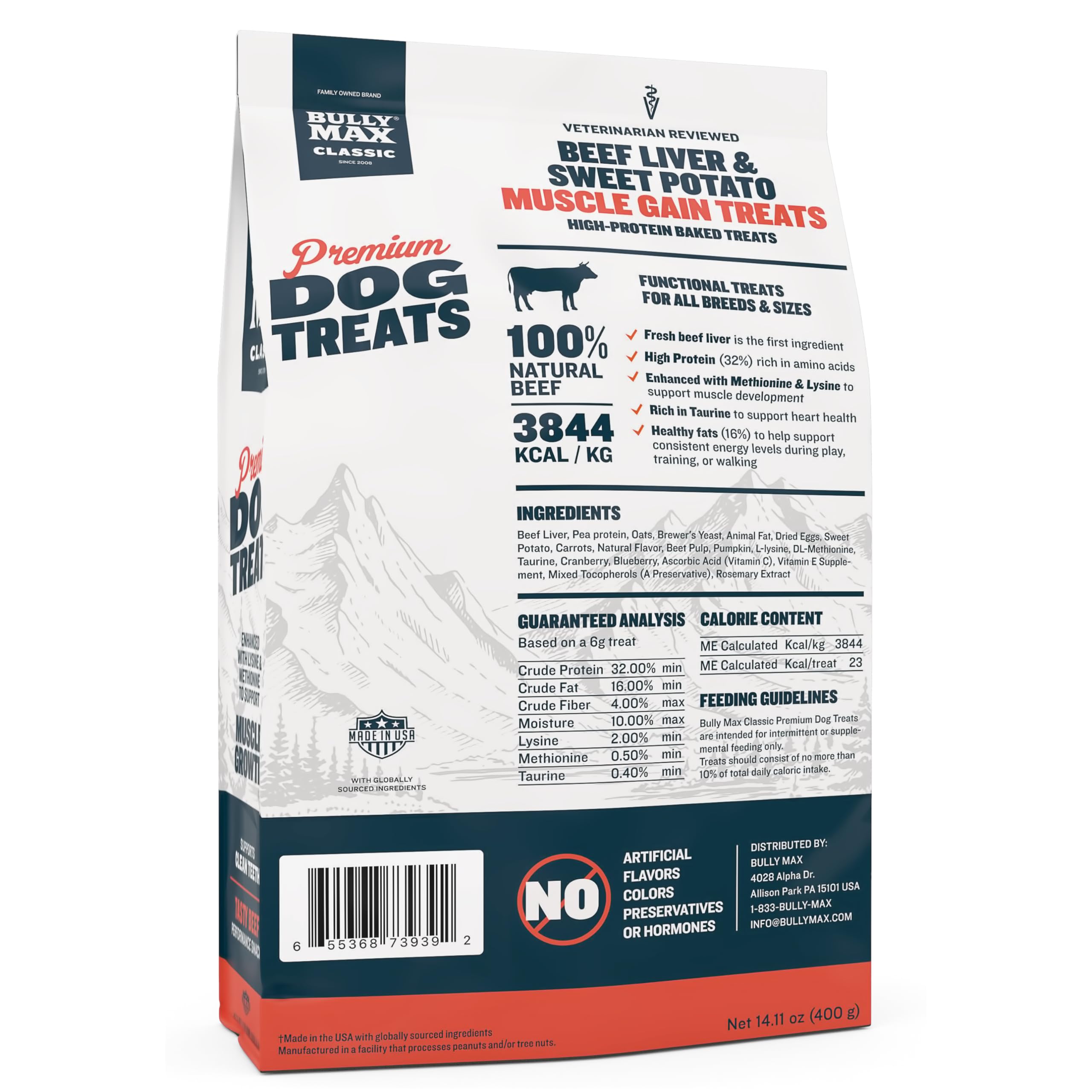 Bully Max High Protein Dog Treats - 32% Protein, Real Meat & Veggies for Puppy & Adult Dogs - Beef Flavor Training Treats for Small, Medium & Large Breeds - Perfect for Obedience Training & Rewards - 400g Bag