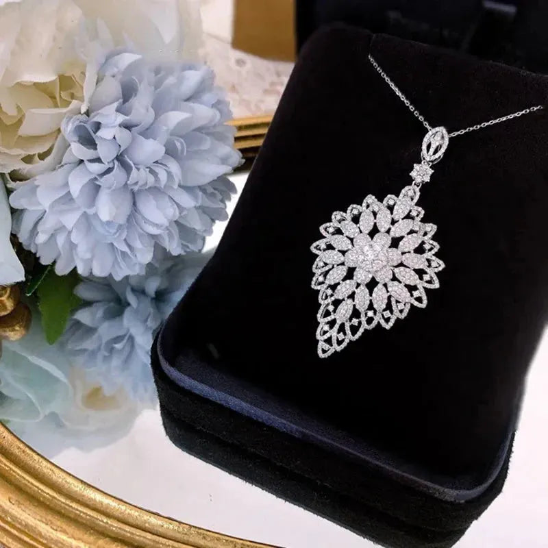 18K Real Gold Necklace with 2.85ct Natural Diamonds - Elegant H M026 Pendant for Women, Perfect for Weddings, Anniversaries & Special Occasions
