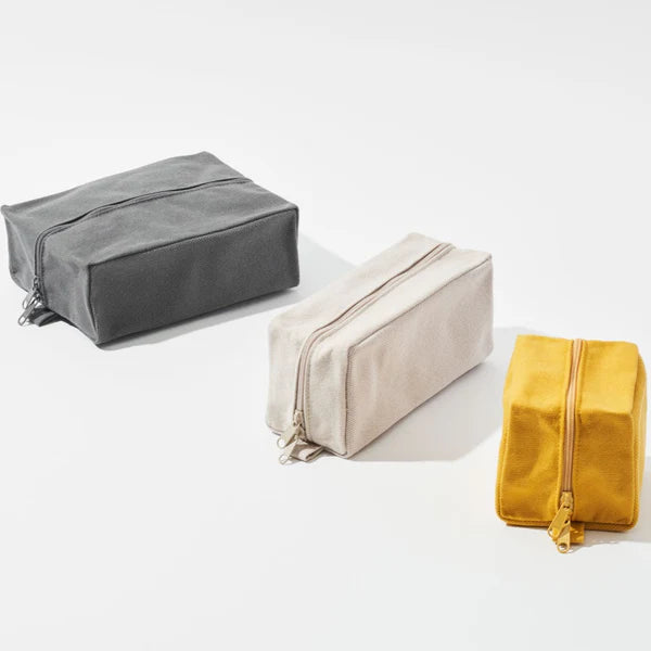 Kurashiki Hampu Canvas Pouch Small Size Mustard Yellow - Japanese Vintage Style Cotton Pouch for Travel, Makeup & Daily Essentials