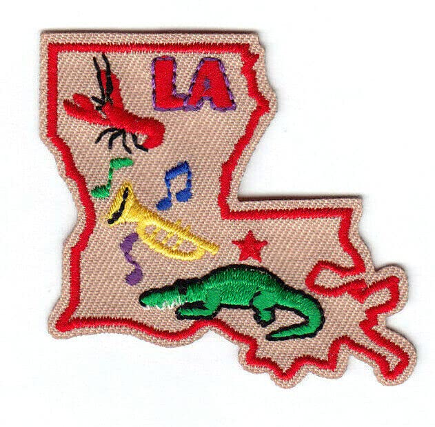 Louisiana State Shape Iron On Patch - Mardi Gras & Music Festival Embroidered Badge for Jackets, Hats, Bags - Perfect for Costumes, DIY Crafts & Souvenirs