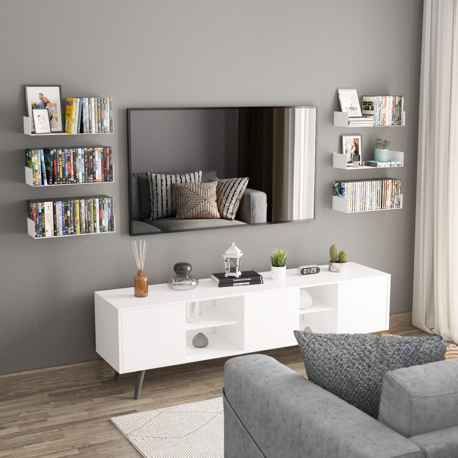 Wallniture Bali White U-Shaped Floating Shelves - Set of 6 for Wall Storage, Books, DVDs & Home Decor | Perfect for Living Room, Bedroom & Office Organization