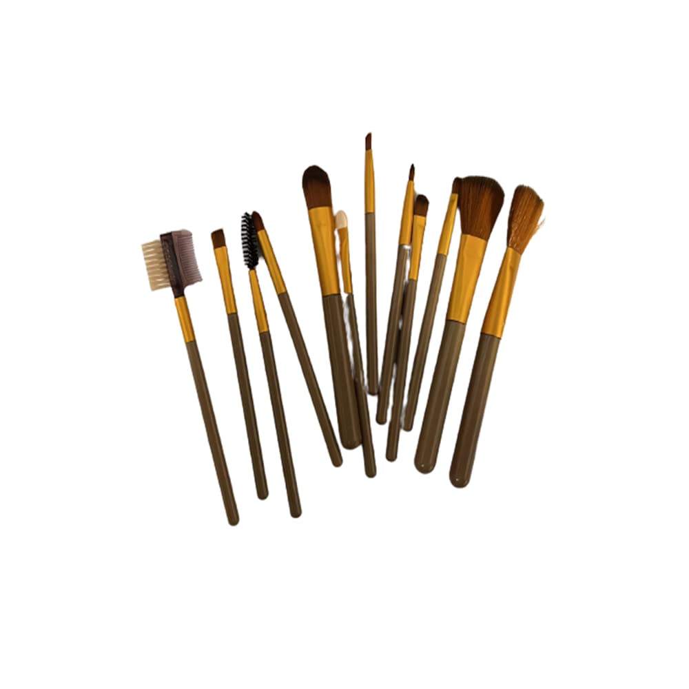 RR ENT. Professional 12-Piece Blending Eyeshadow & Makeup Foundation Brush Set (Brown) - Perfect for Contouring, Highlighting & Everyday Makeup Application